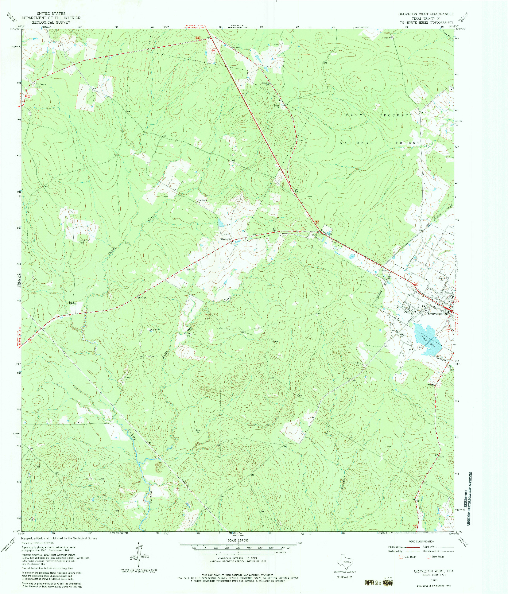 USGS 1:24000-SCALE QUADRANGLE FOR GROVETON WEST, TX 1963