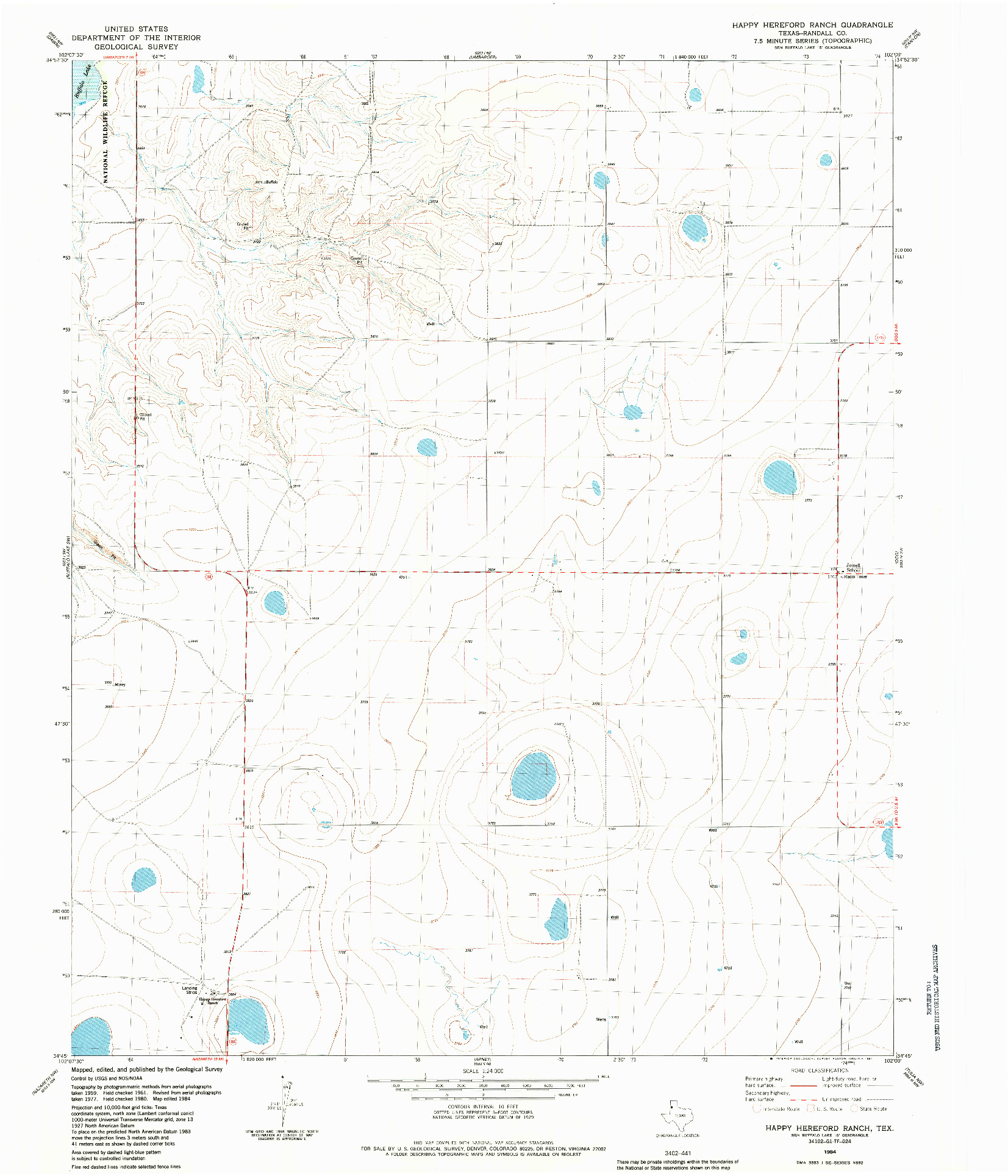 USGS 1:24000-SCALE QUADRANGLE FOR HAPPY HEREFORD RANCH, TX 1984
