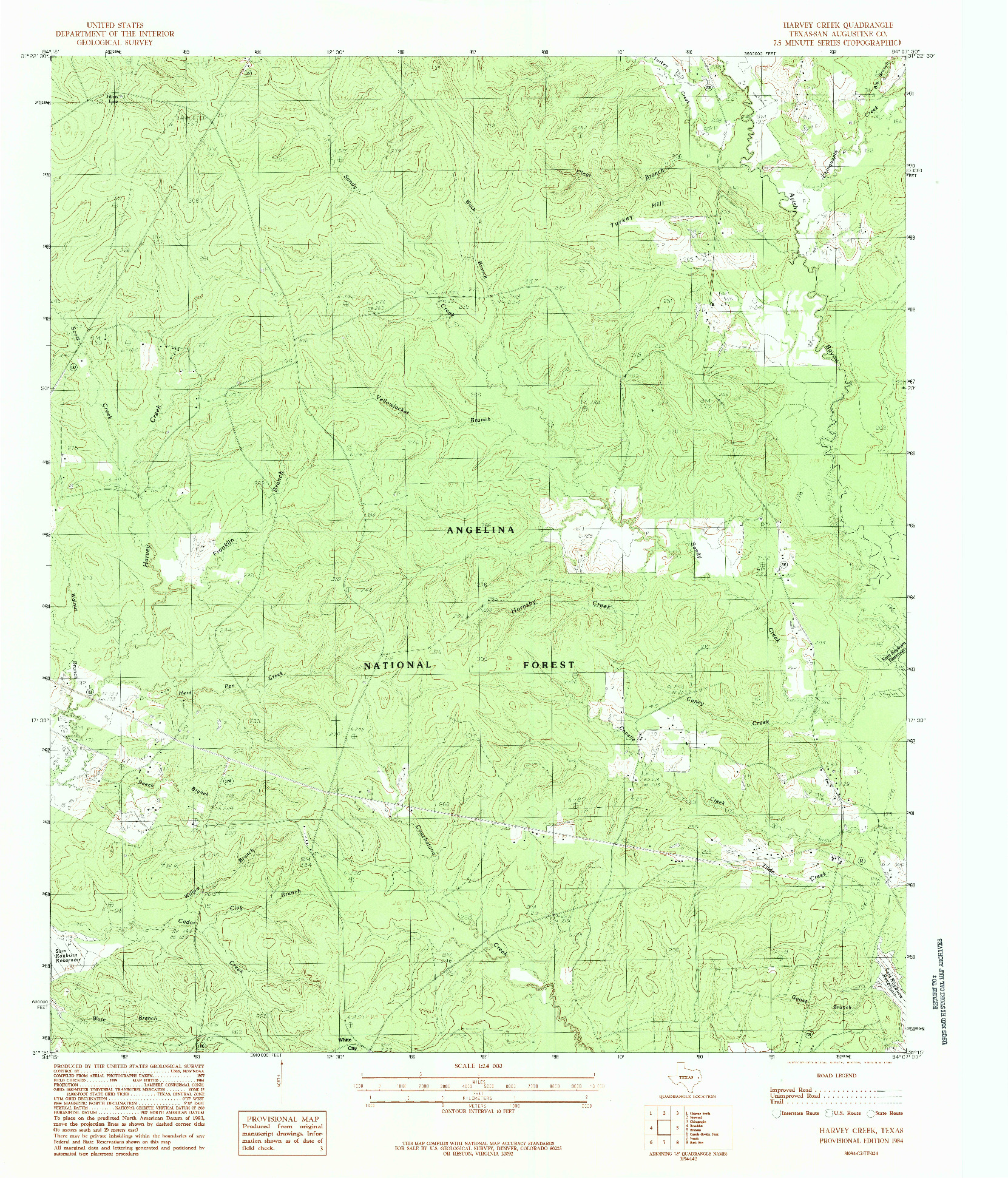 USGS 1:24000-SCALE QUADRANGLE FOR HARVEY CREEK, TX 1984