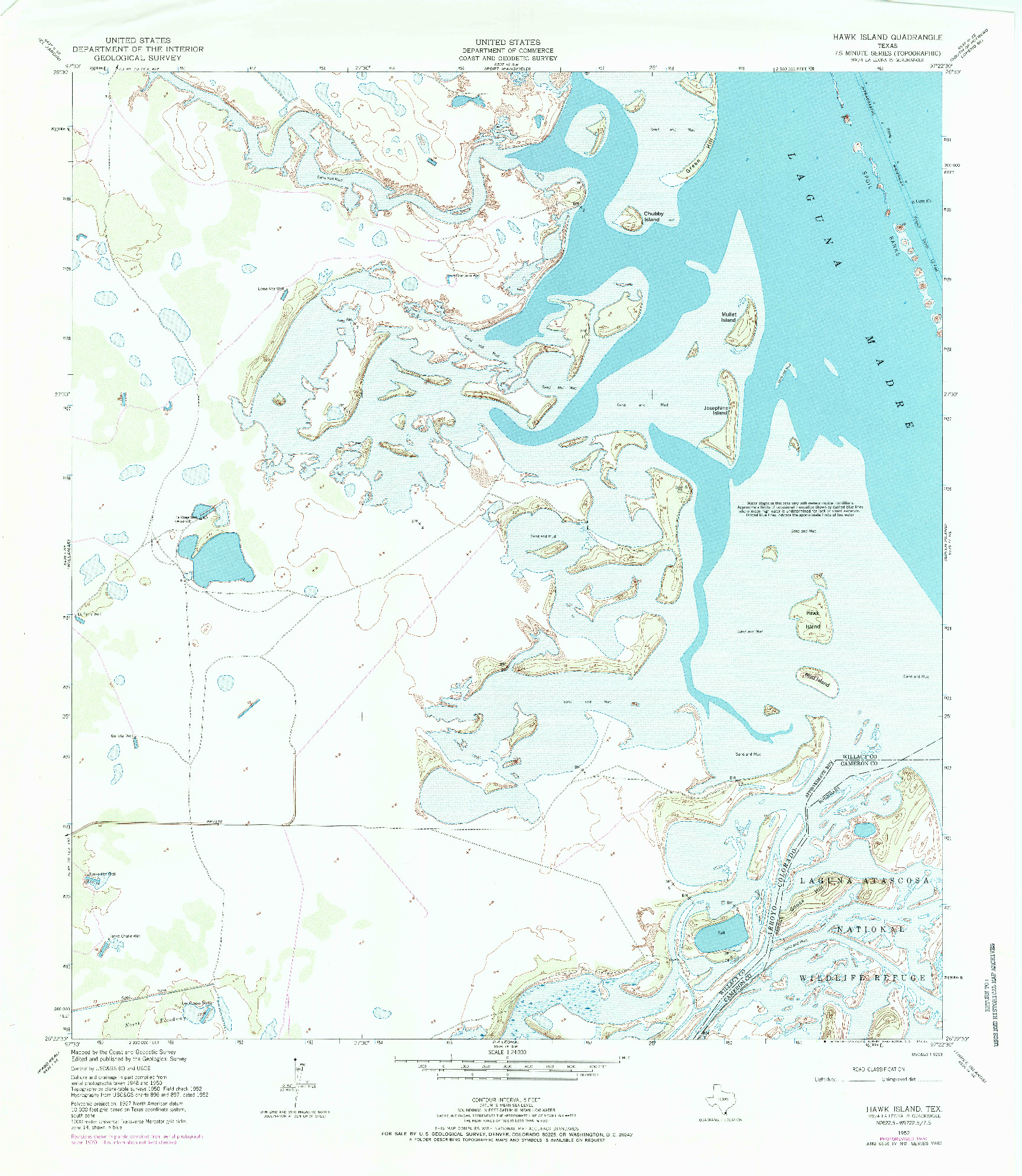 USGS 1:24000-SCALE QUADRANGLE FOR HAWK ISLAND, TX 1952