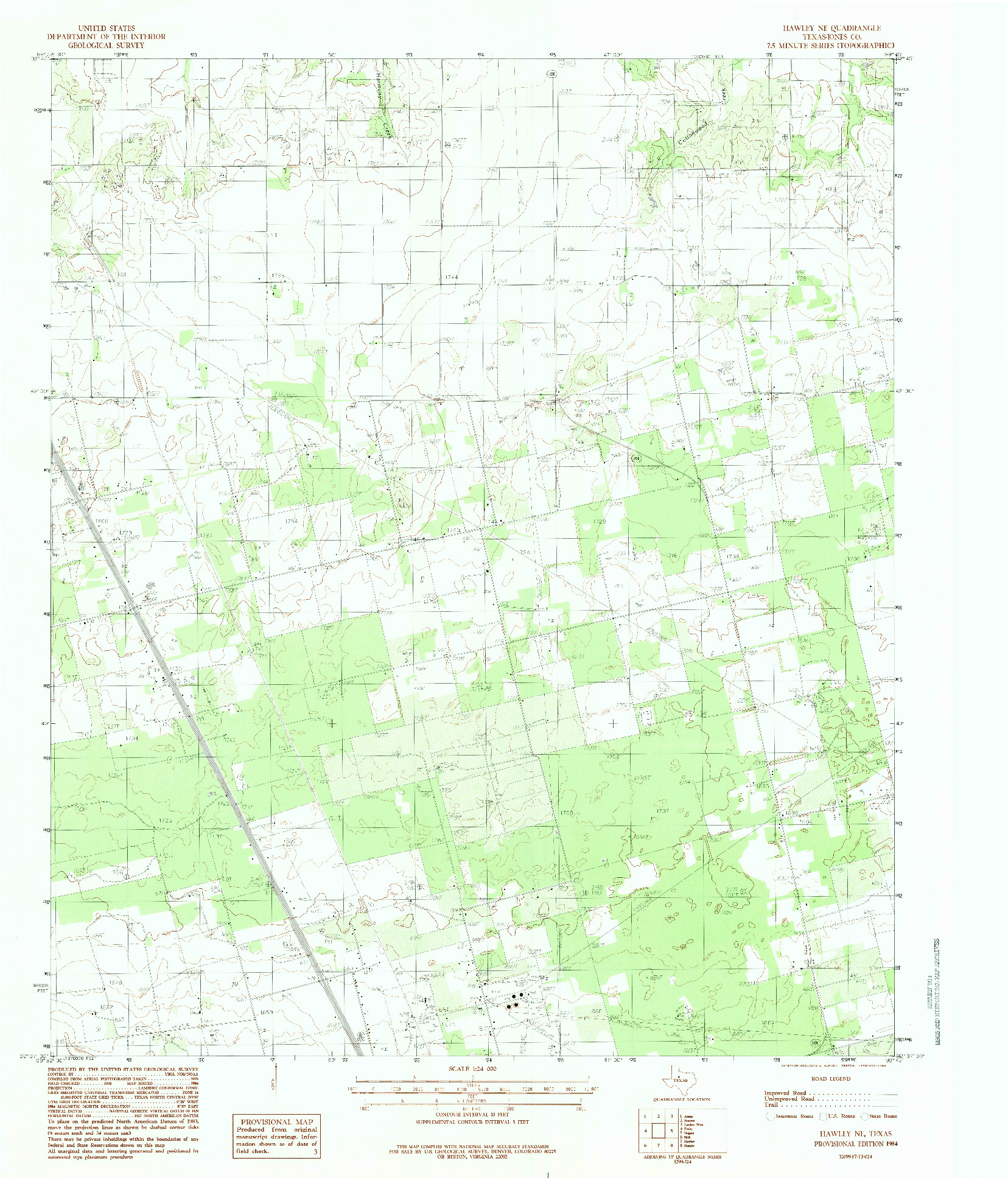 USGS 1:24000-SCALE QUADRANGLE FOR HAWLEY NE, TX 1984