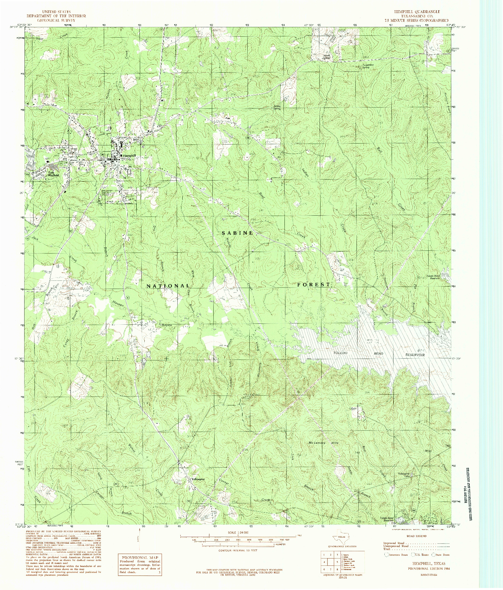 USGS 1:24000-SCALE QUADRANGLE FOR HEMPHILL, TX 1984