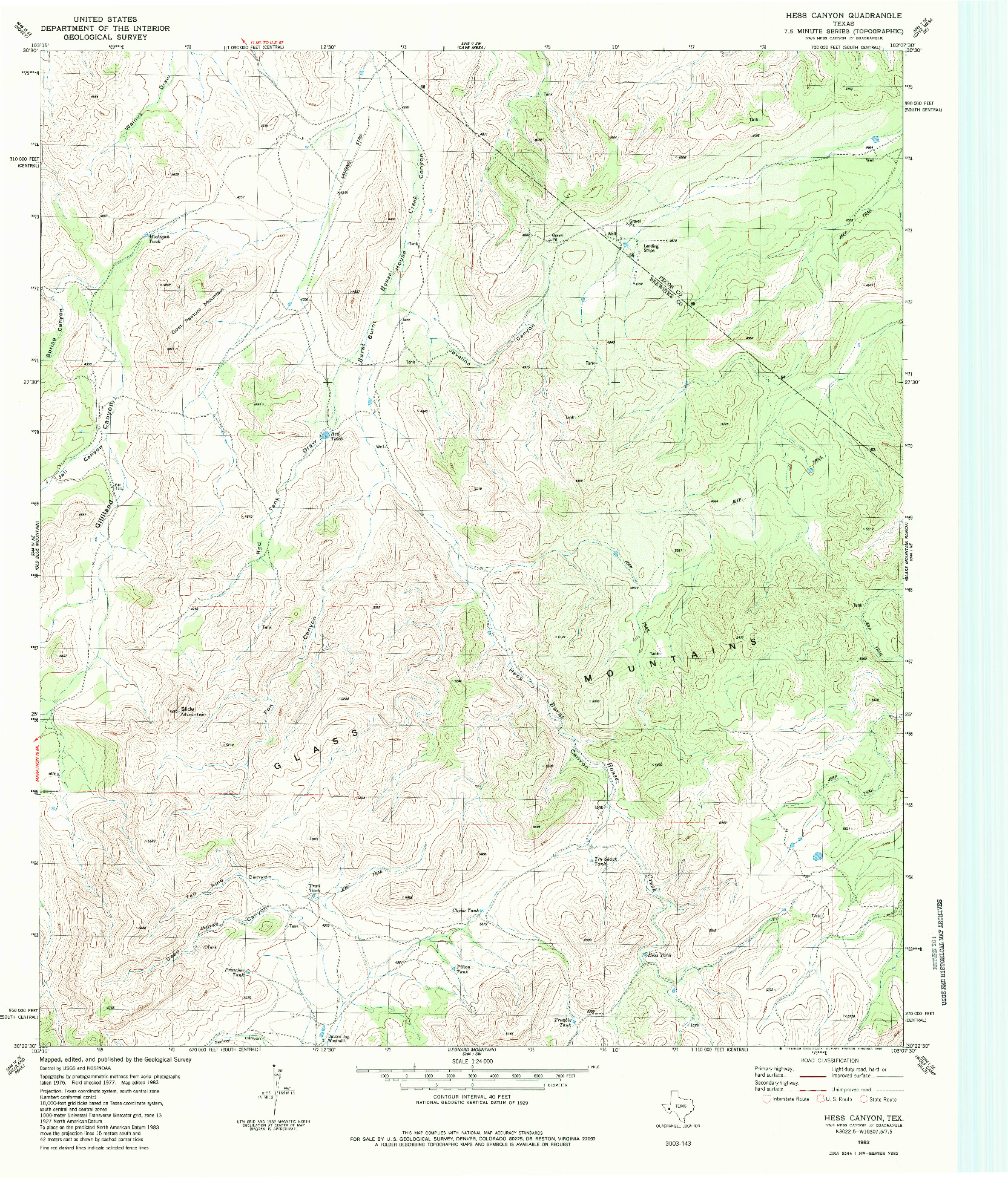 USGS 1:24000-SCALE QUADRANGLE FOR HESS CANYON, TX 1983