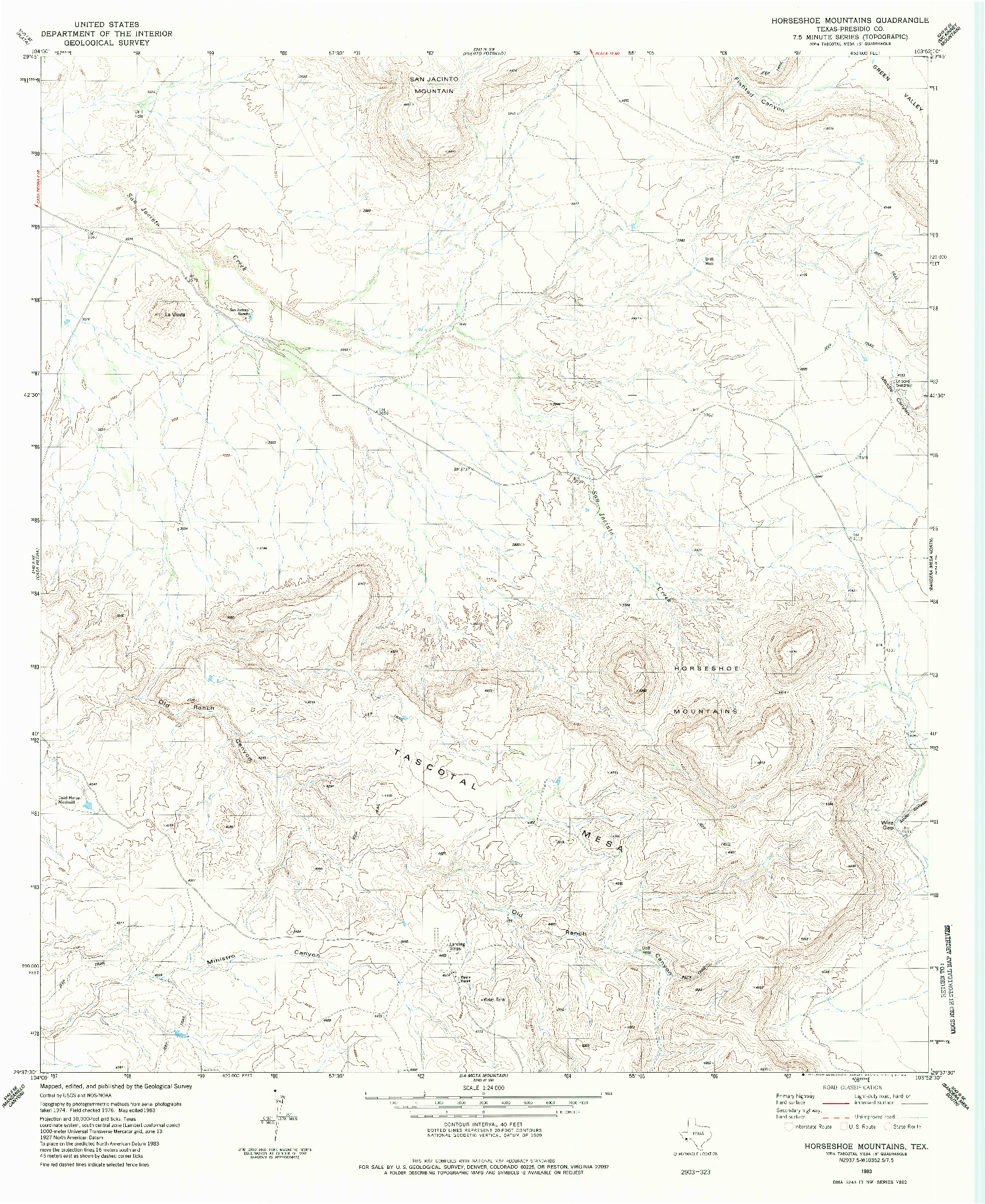 USGS 1:24000-SCALE QUADRANGLE FOR HORSESHOE MOUNTAINS, TX 1983