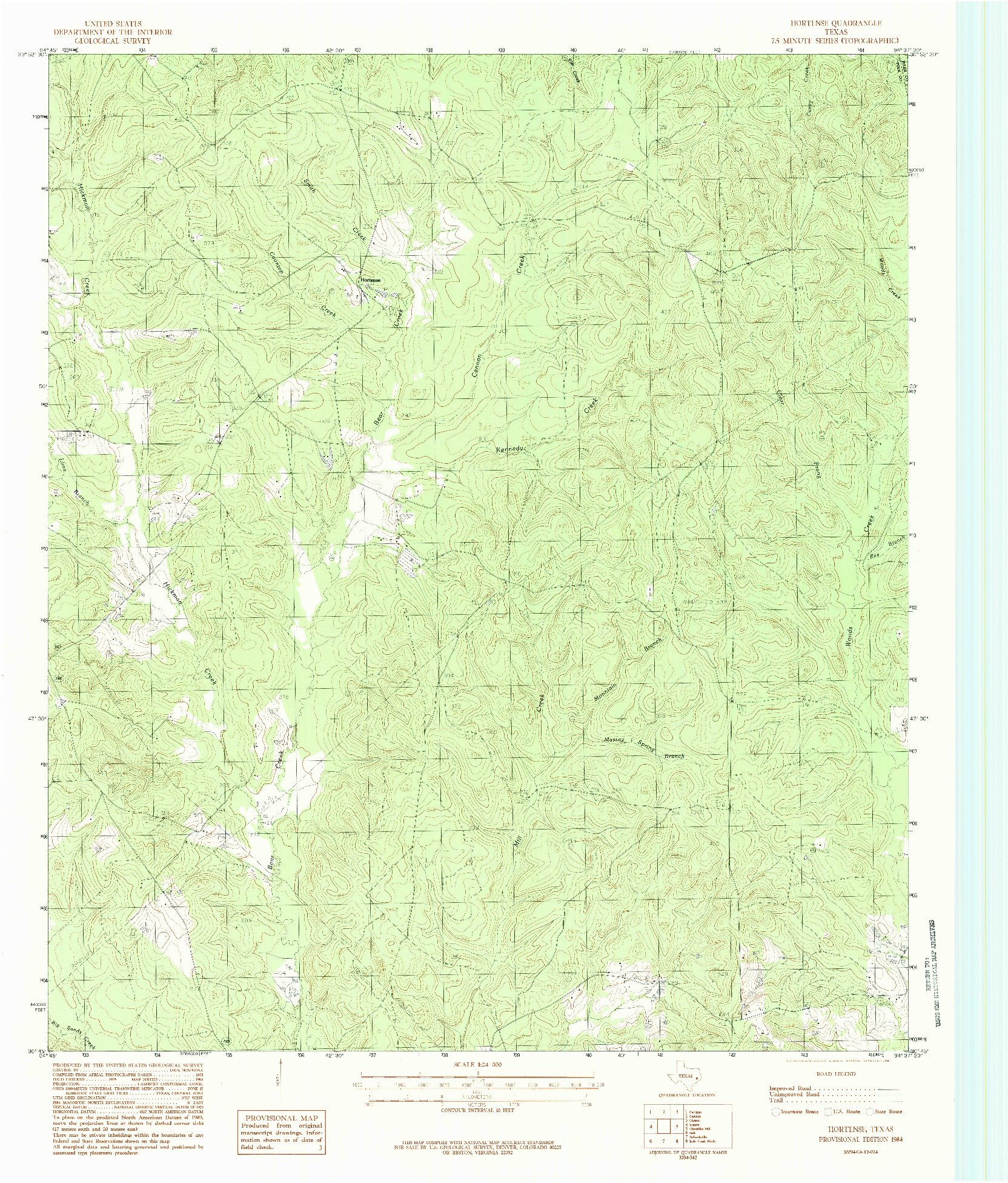 USGS 1:24000-SCALE QUADRANGLE FOR HORTENSE, TX 1984