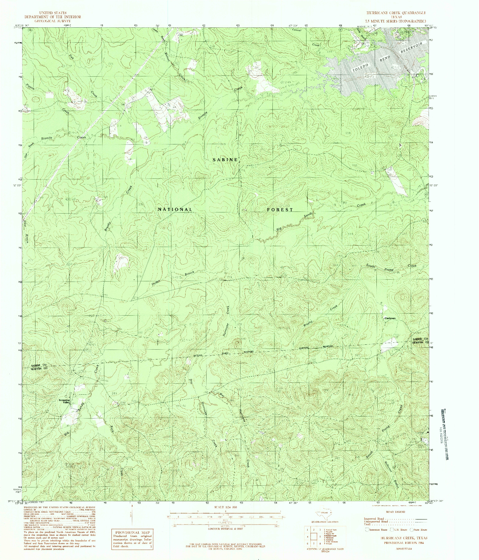 USGS 1:24000-SCALE QUADRANGLE FOR HURRICANE CREEK, TX 1984