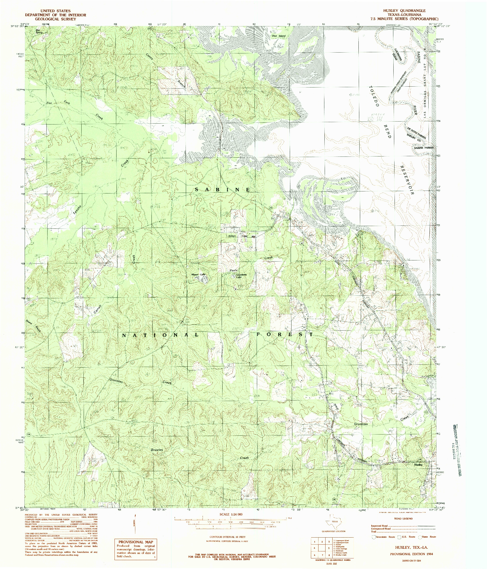 USGS 1:24000-SCALE QUADRANGLE FOR HUXLEY, TX 1984