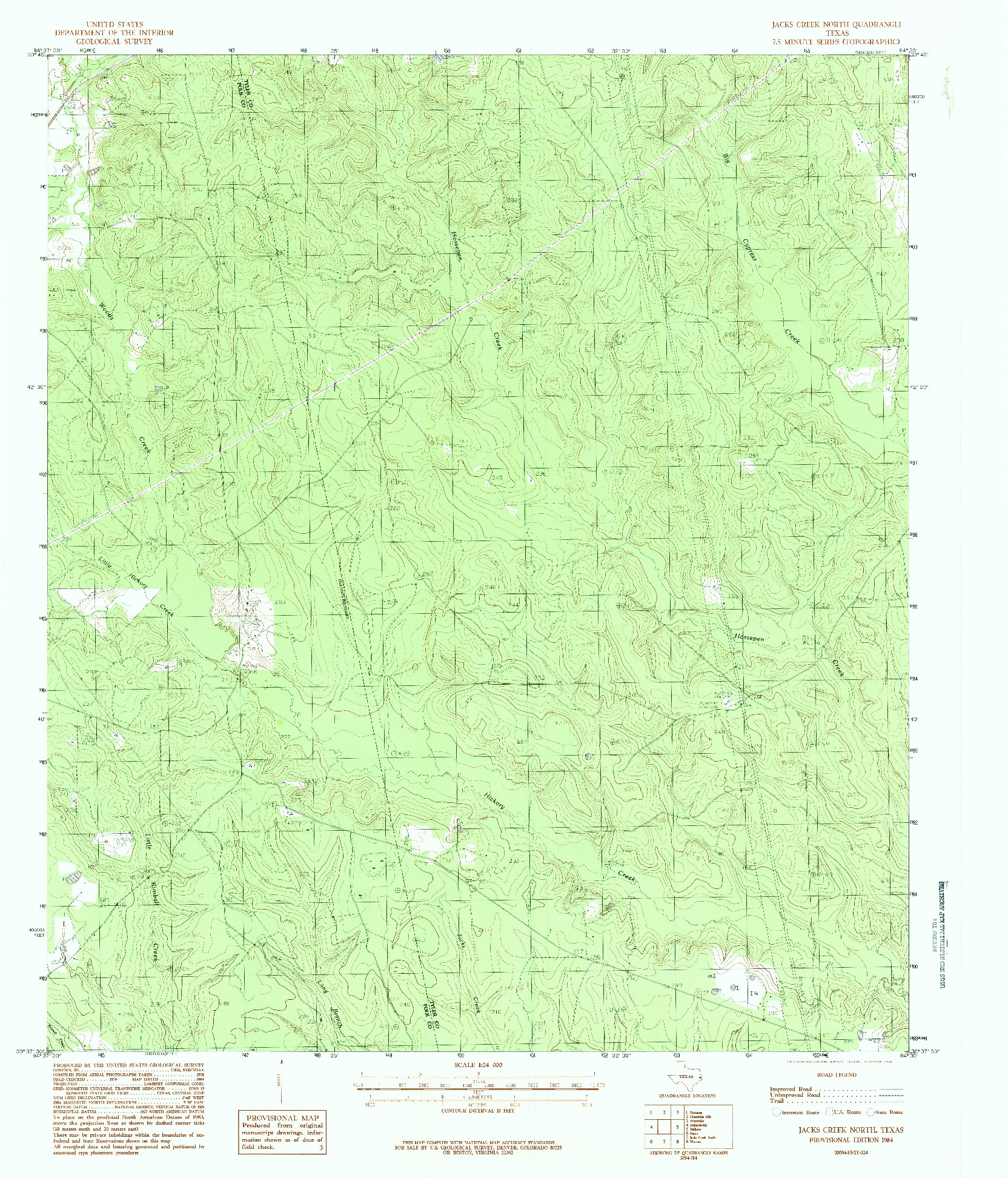 USGS 1:24000-SCALE QUADRANGLE FOR JACKS CREEK NORTH, TX 1984