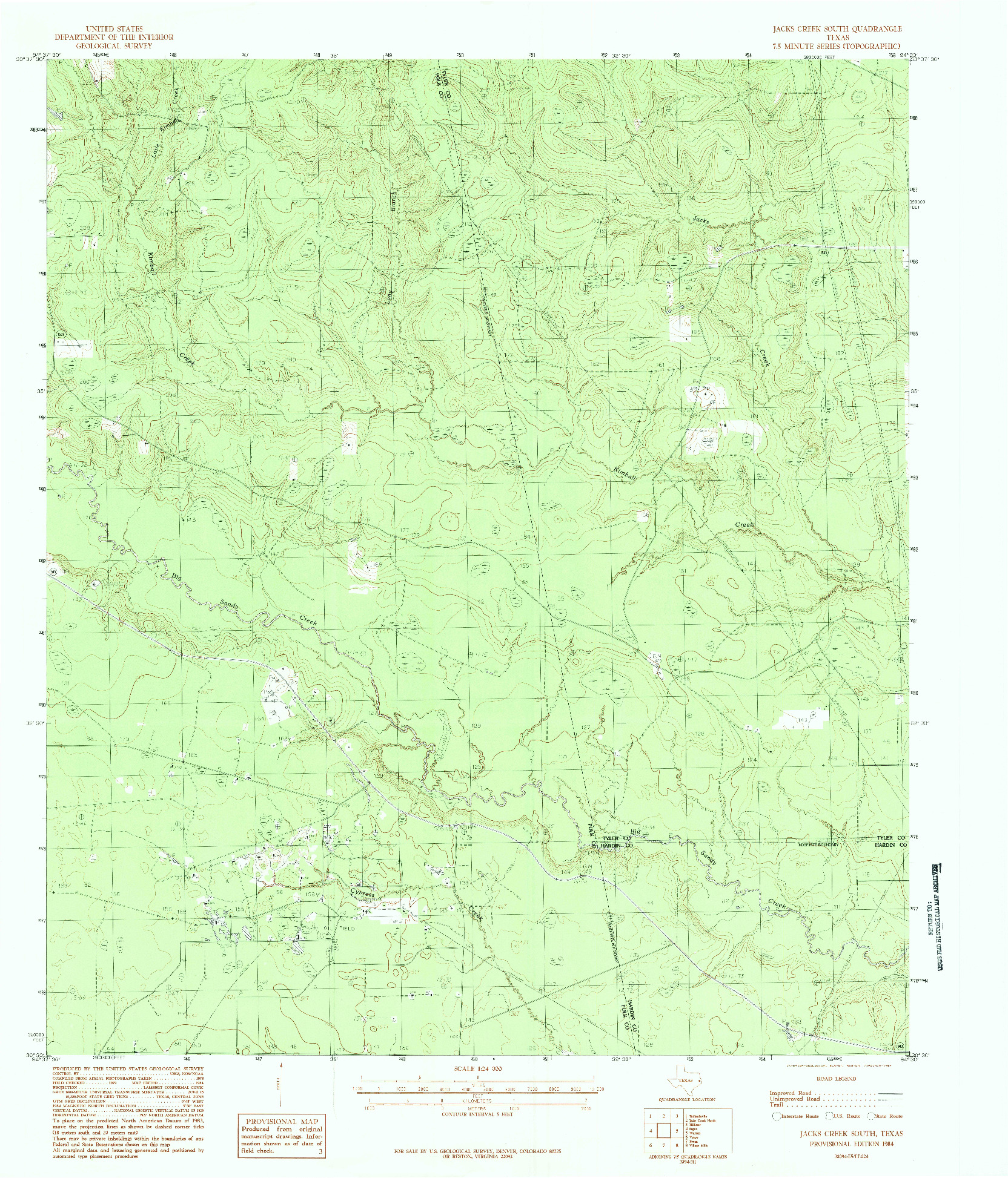 USGS 1:24000-SCALE QUADRANGLE FOR JACKS CREEK SOUTH, TX 1984