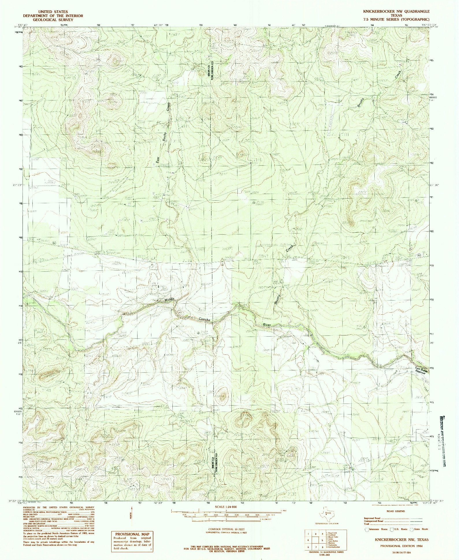 USGS 1:24000-SCALE QUADRANGLE FOR KNICKERBOCKER NW, TX 1984