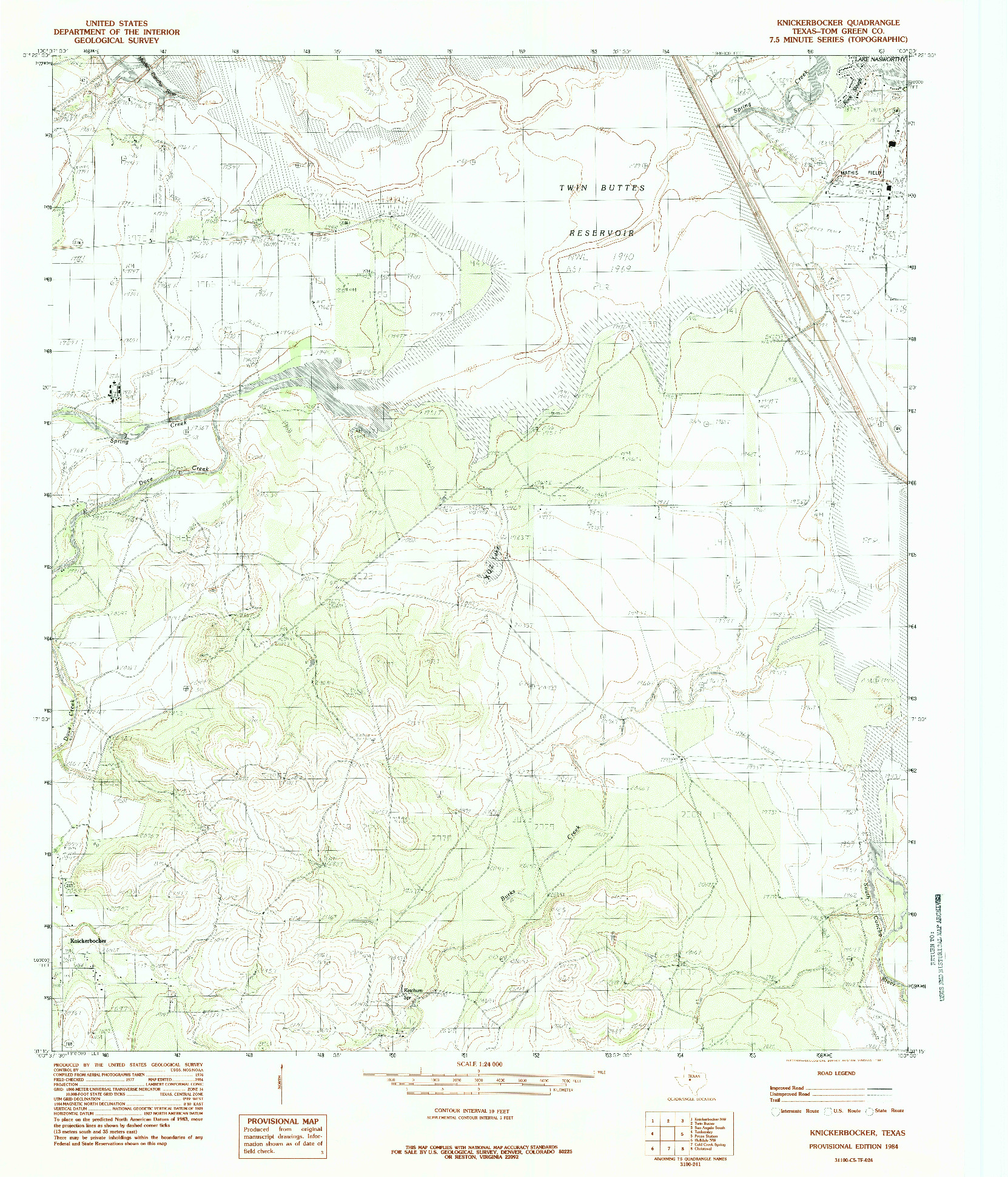 USGS 1:24000-SCALE QUADRANGLE FOR KNICKERBOCKER, TX 1984
