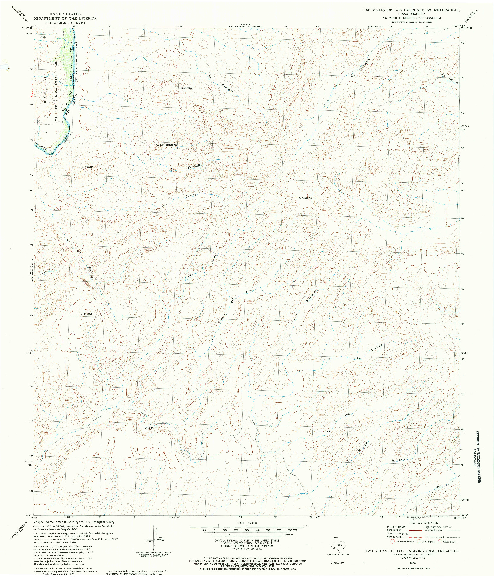 USGS 1:24000-SCALE QUADRANGLE FOR LAS VEGAS DE LOS LADRONES SW, TX 1983