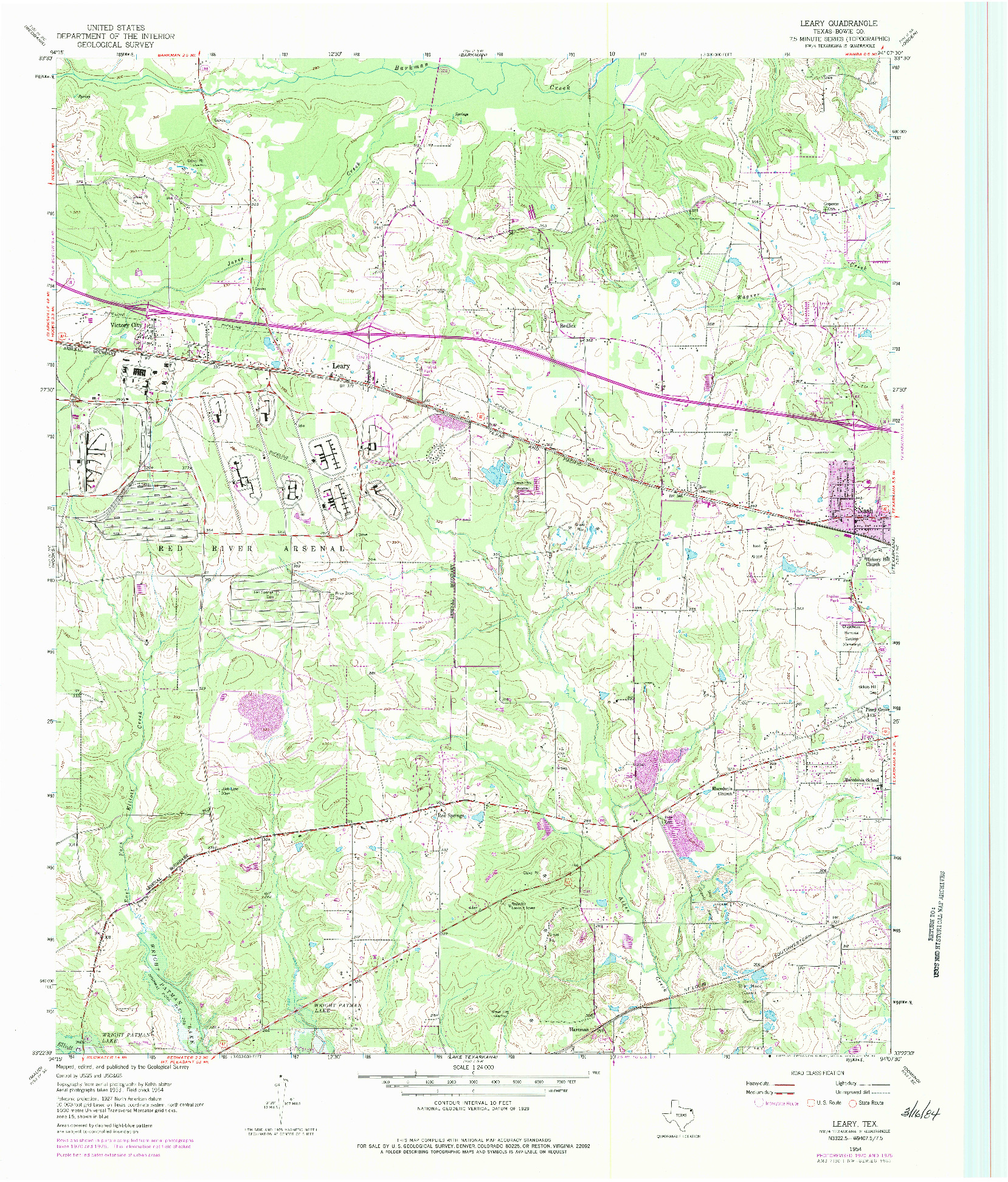 USGS 1:24000-SCALE QUADRANGLE FOR LEARY, TX 1954