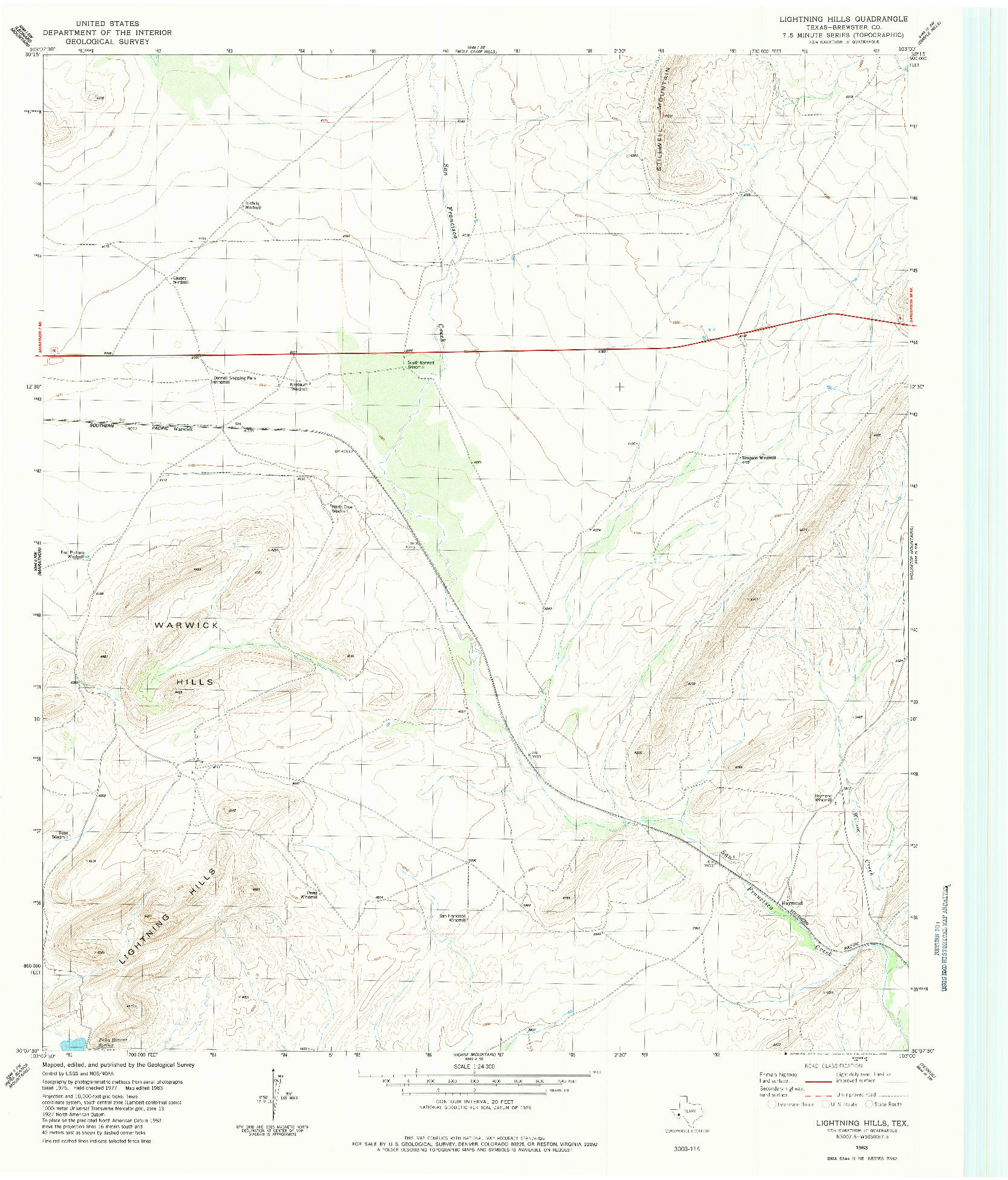 USGS 1:24000-SCALE QUADRANGLE FOR LIGHTNING HILLS, TX 1983