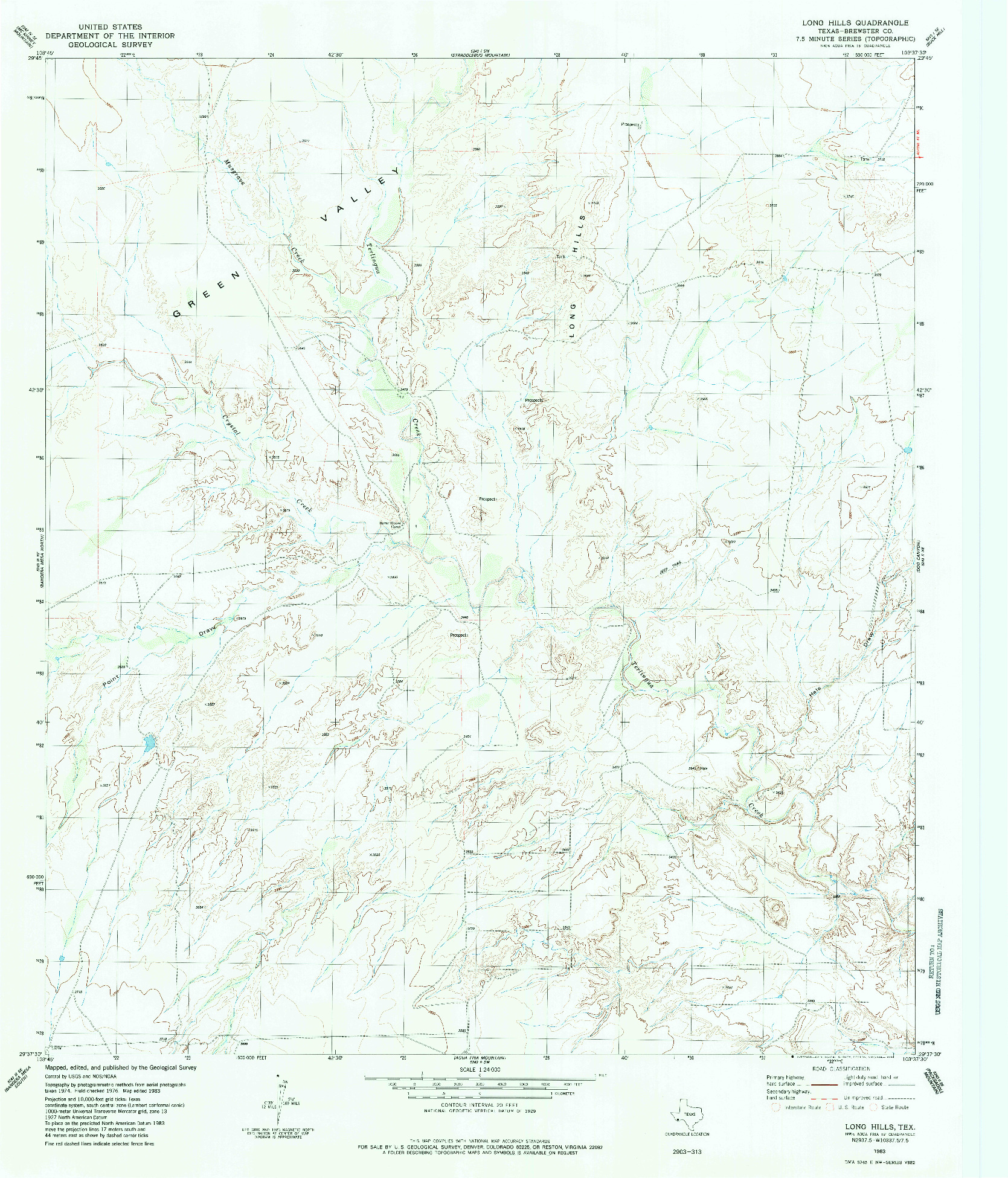 USGS 1:24000-SCALE QUADRANGLE FOR LONG HILLS, TX 1983