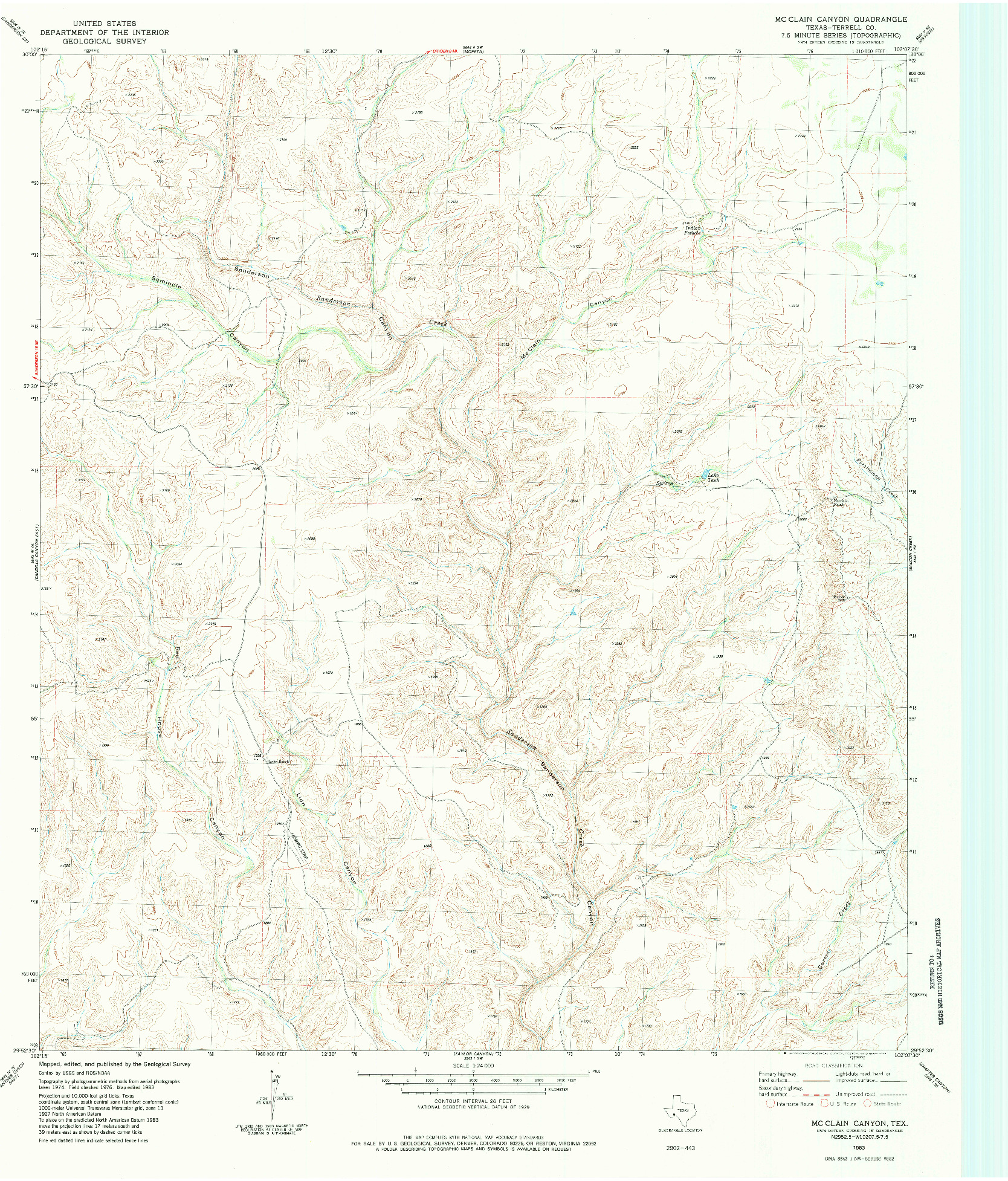 USGS 1:24000-SCALE QUADRANGLE FOR MCCLAIN CANYON, TX 1983