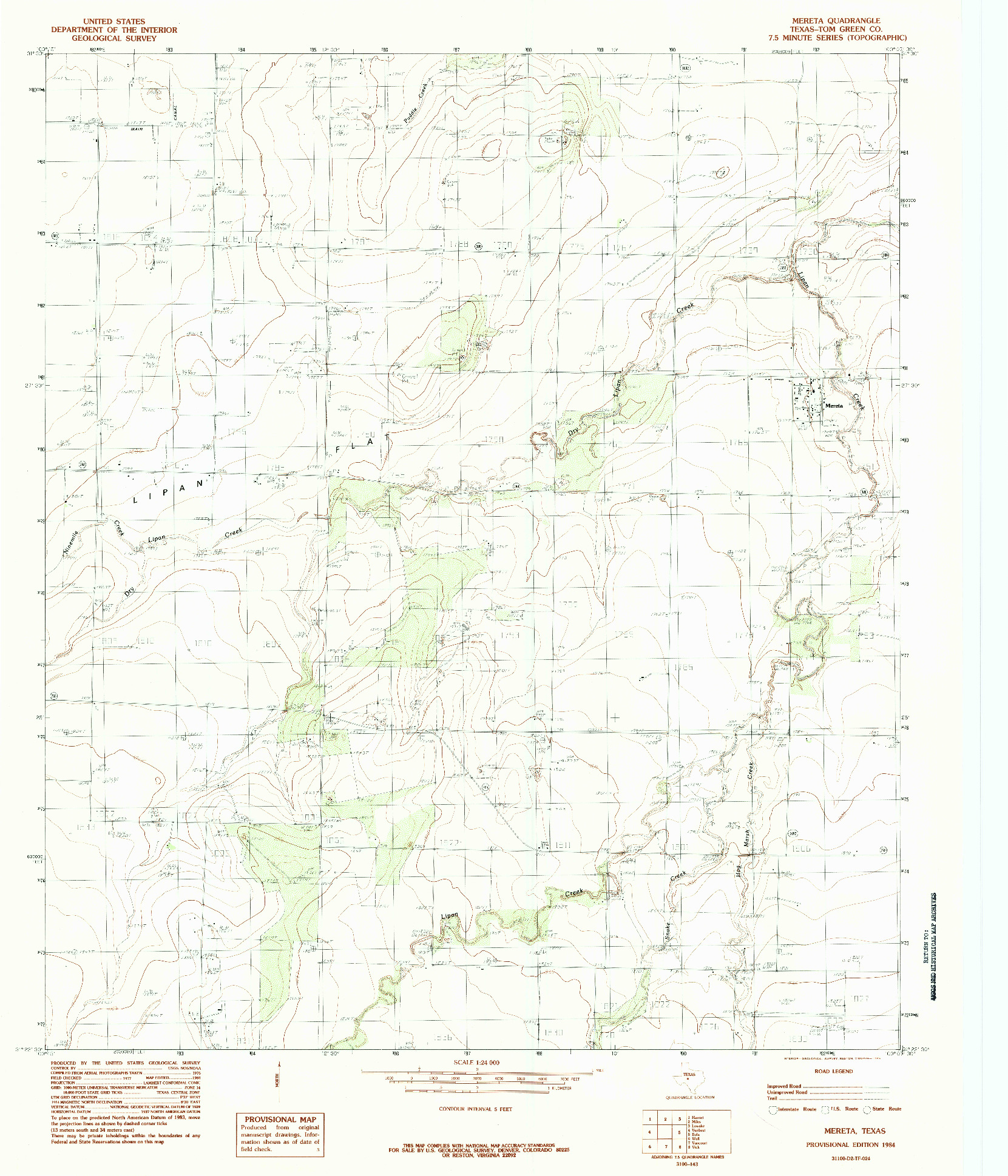 USGS 1:24000-SCALE QUADRANGLE FOR MERETA, TX 1984