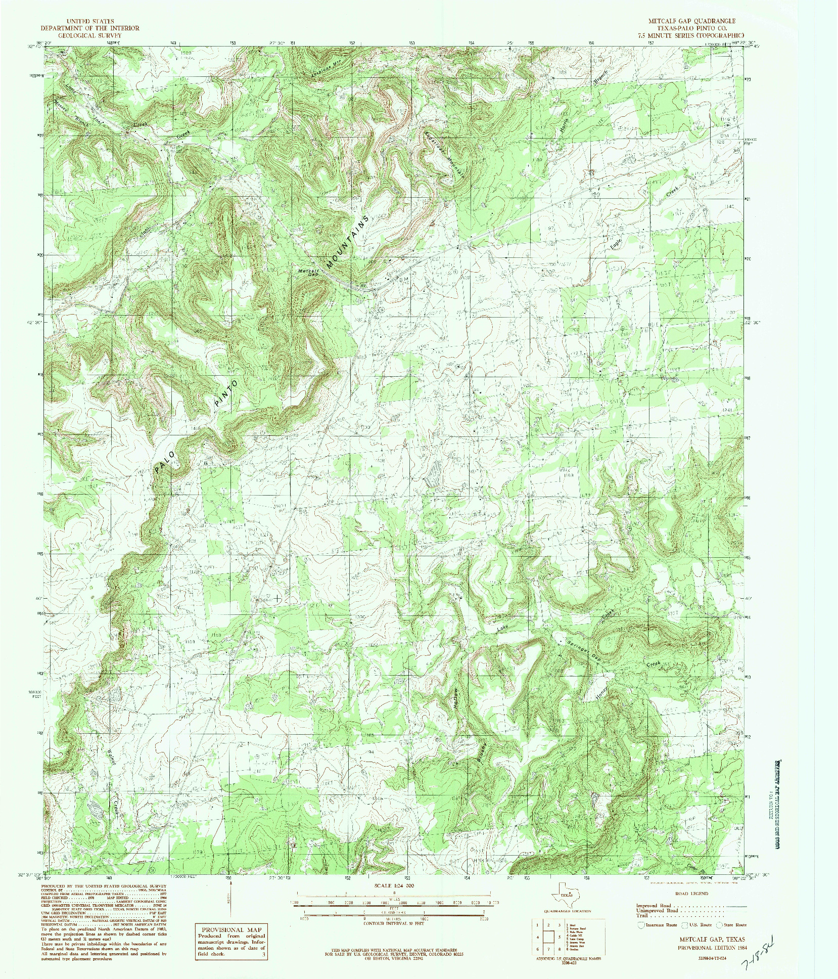 USGS 1:24000-SCALE QUADRANGLE FOR METCALF GAP, TX 1984