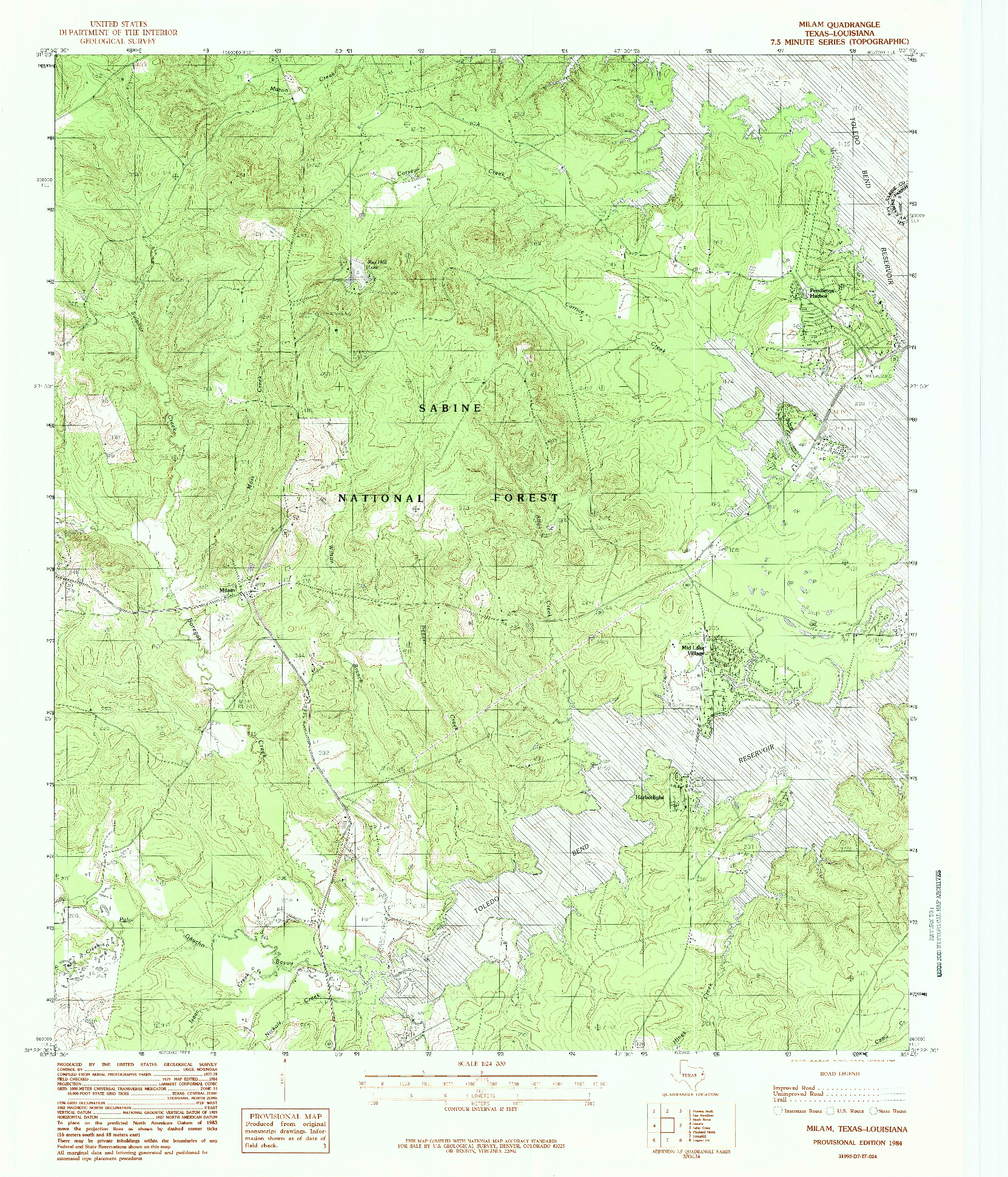 USGS 1:24000-SCALE QUADRANGLE FOR MILAM, TX 1984