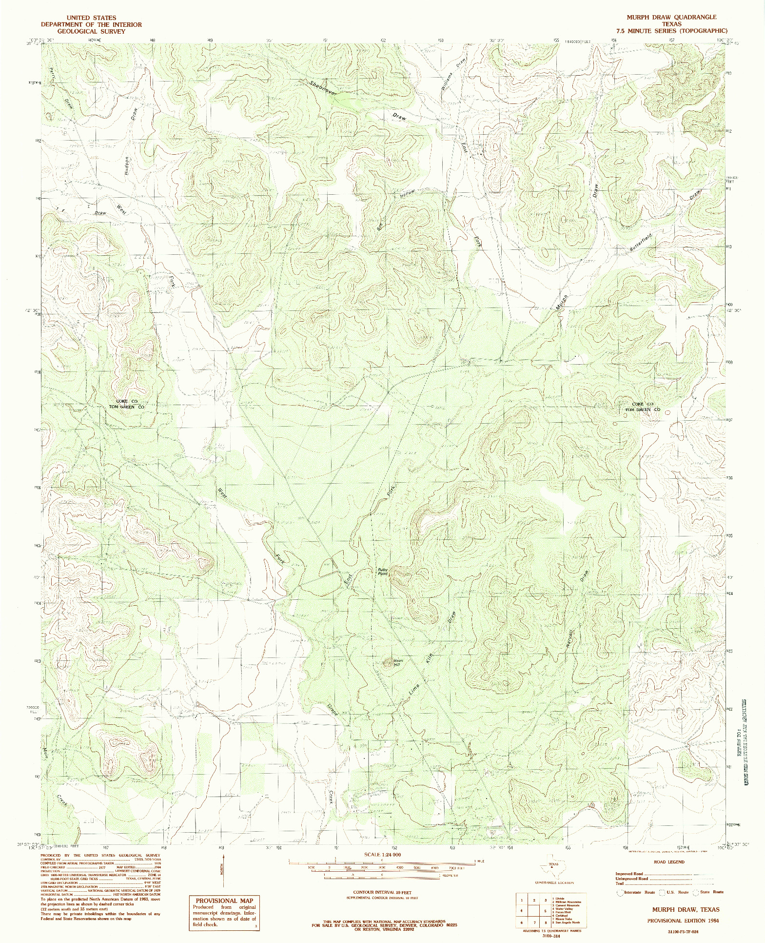 USGS 1:24000-SCALE QUADRANGLE FOR MURPH DRAW, TX 1984