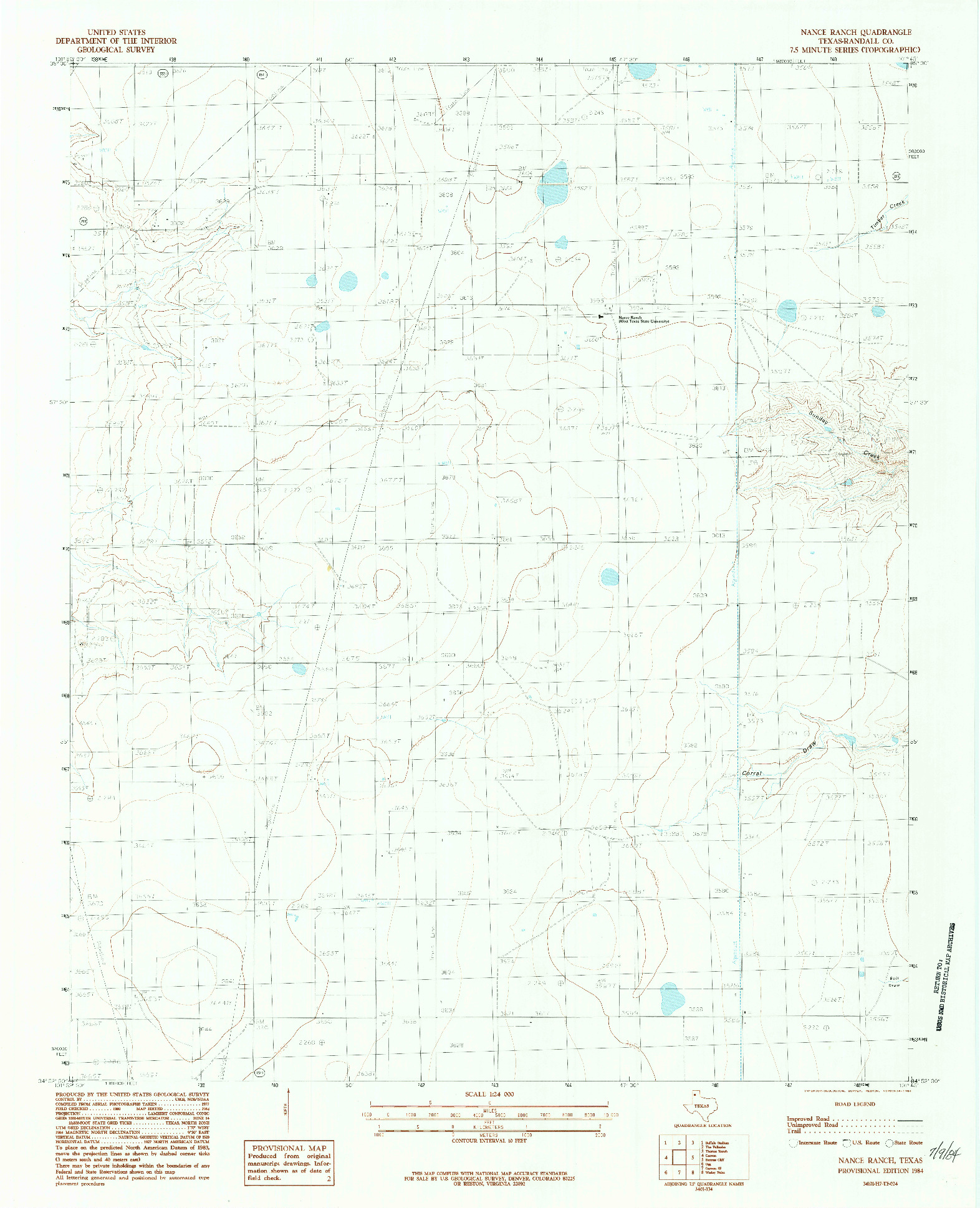 USGS 1:24000-SCALE QUADRANGLE FOR NANCE RANCH, TX 1984