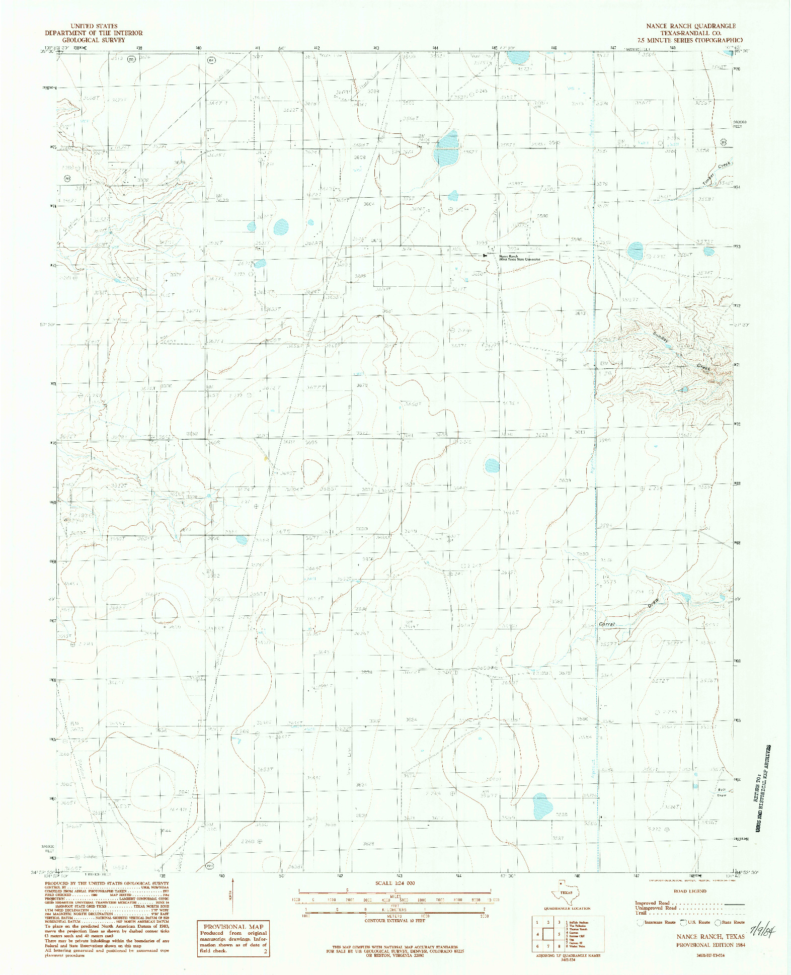 USGS 1:24000-SCALE QUADRANGLE FOR NANCE RANCH, TX 1984