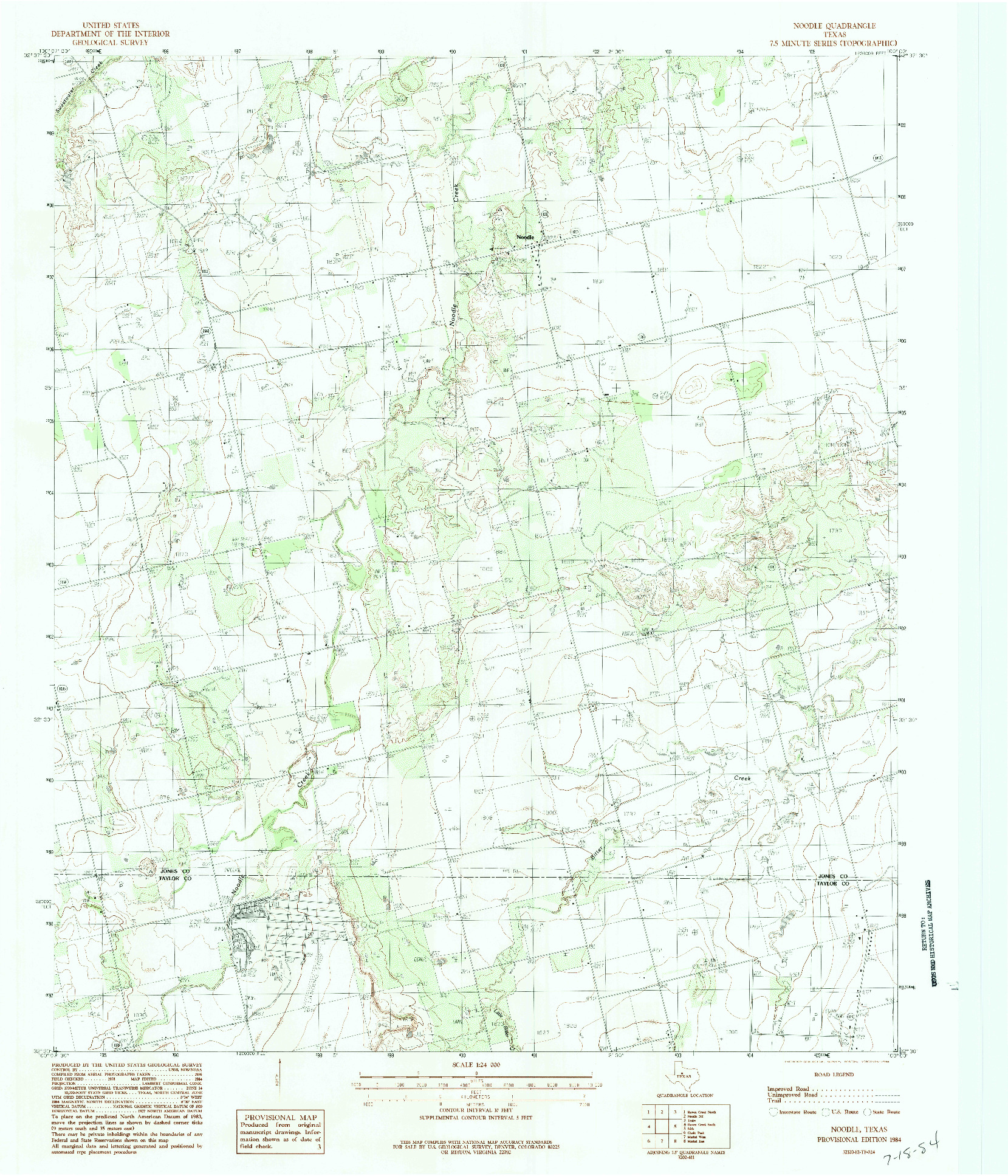 USGS 1:24000-SCALE QUADRANGLE FOR NOODLE, TX 1984