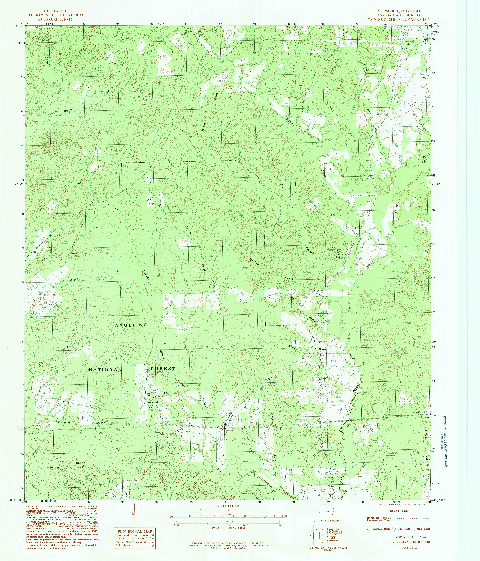 USGS 1:24000-SCALE QUADRANGLE FOR NORWOOD, TX 1984