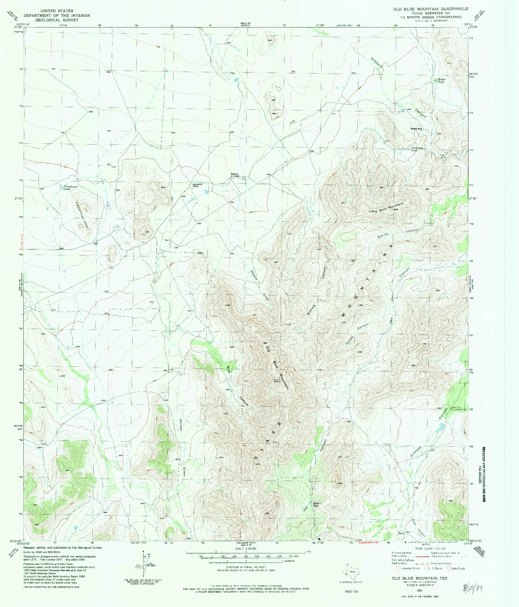 USGS 1:24000-SCALE QUADRANGLE FOR OLD BLUE MOUNTAIN, TX 1983