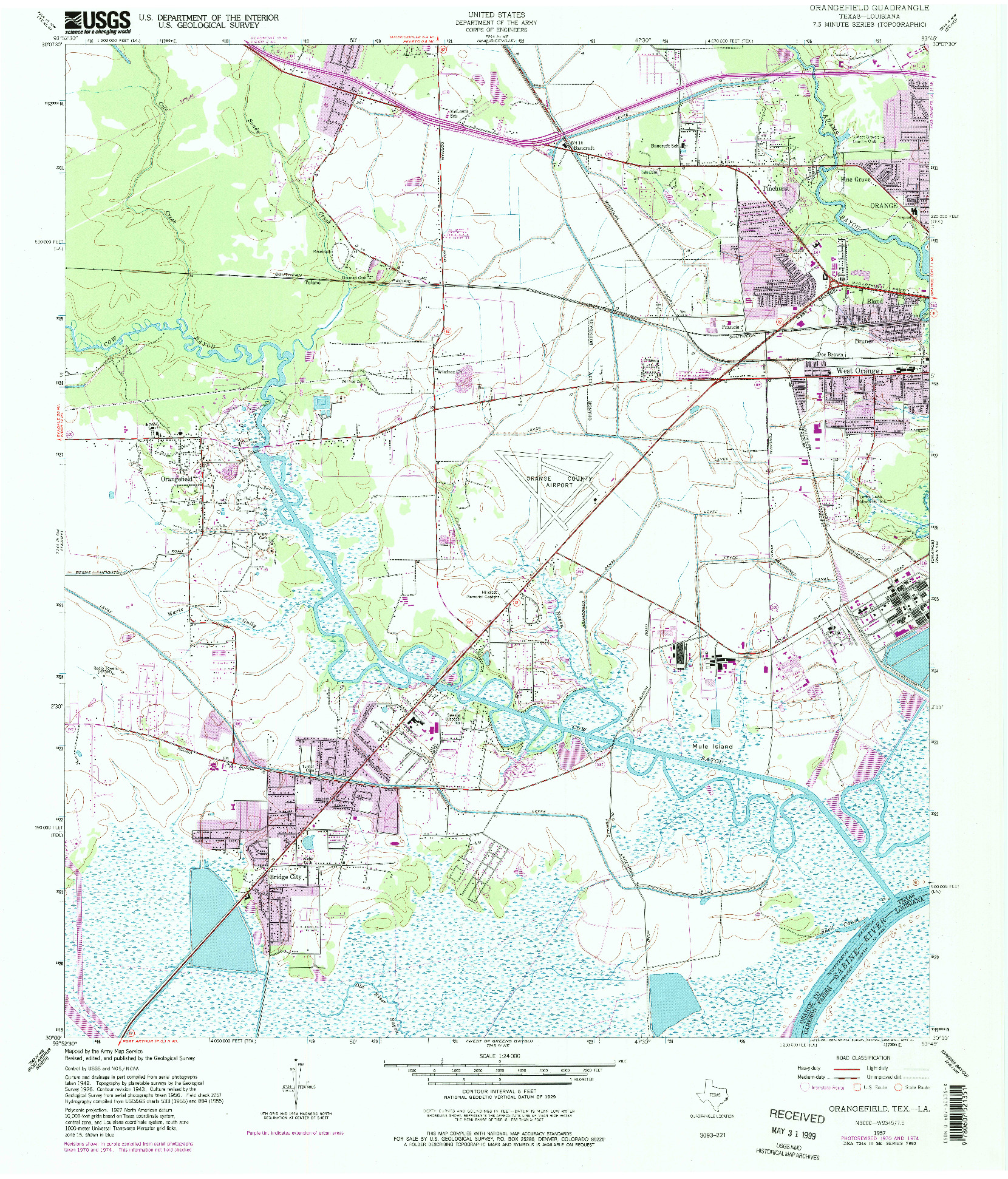 USGS 1:24000-SCALE QUADRANGLE FOR ORANGEFIELD, TX 1957