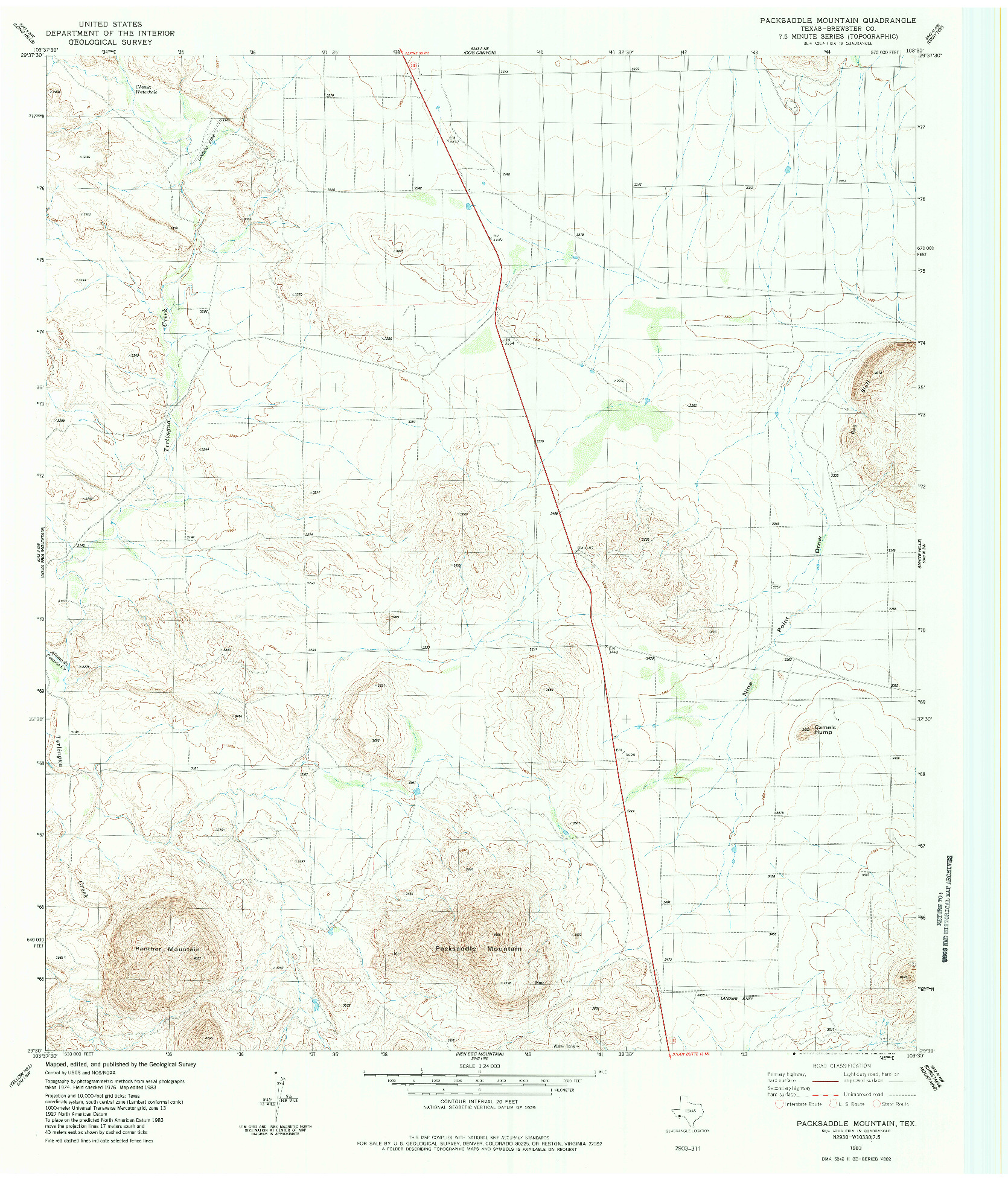 USGS 1:24000-SCALE QUADRANGLE FOR PACKSADDLE MOUNTAIN, TX 1983