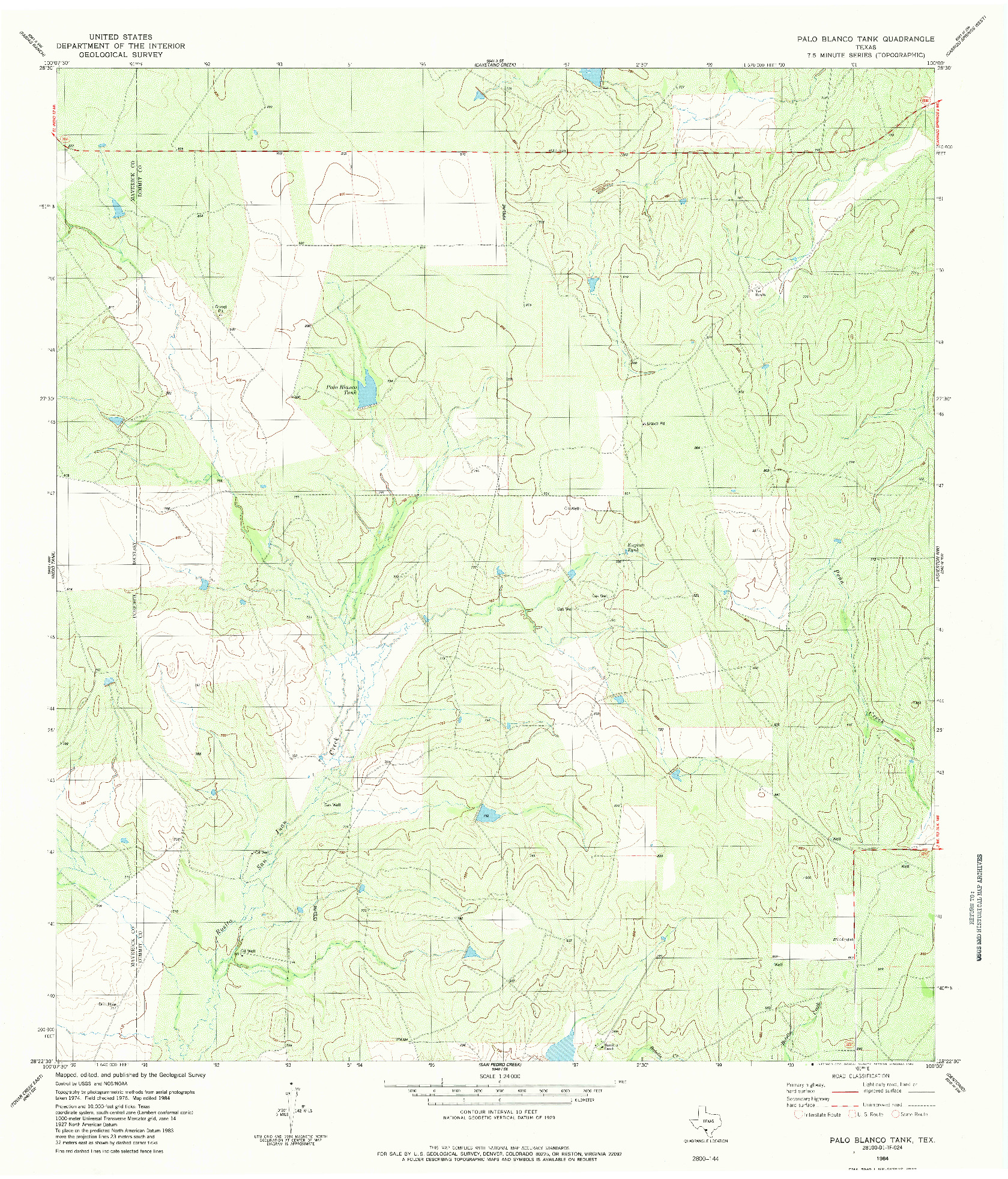 USGS 1:24000-SCALE QUADRANGLE FOR PALO BLANCO TANK, TX 1984