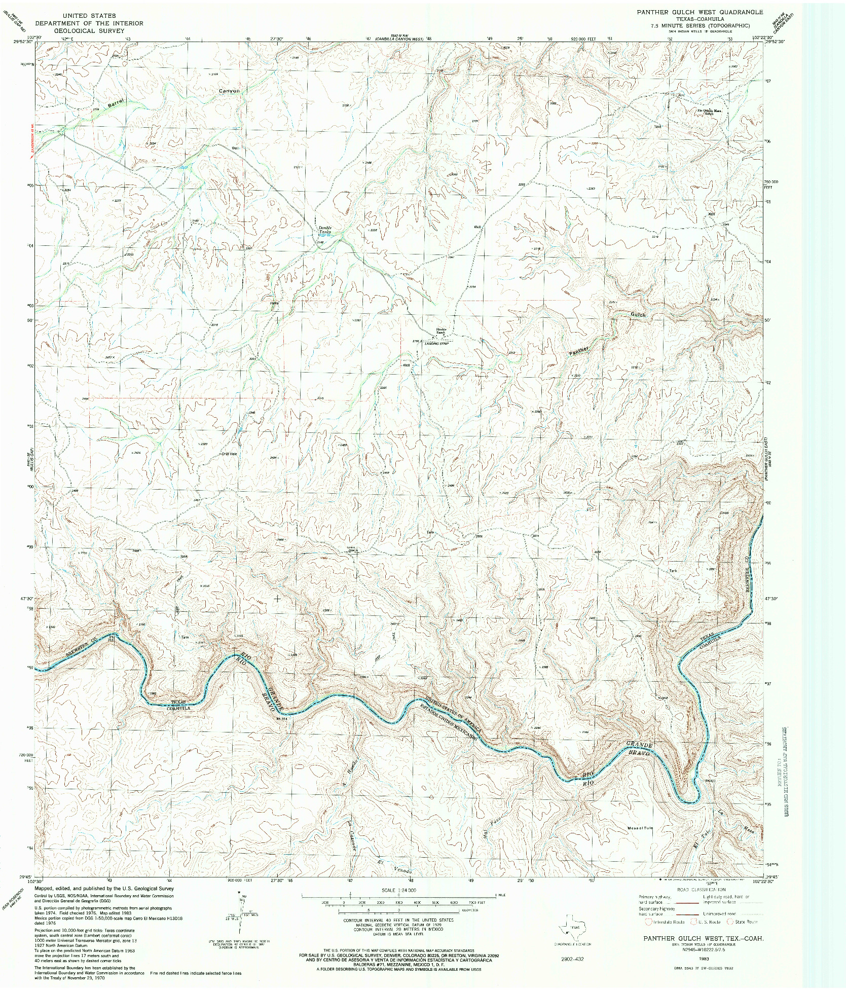 USGS 1:24000-SCALE QUADRANGLE FOR PANTHER GULCH WEST, TX 1983