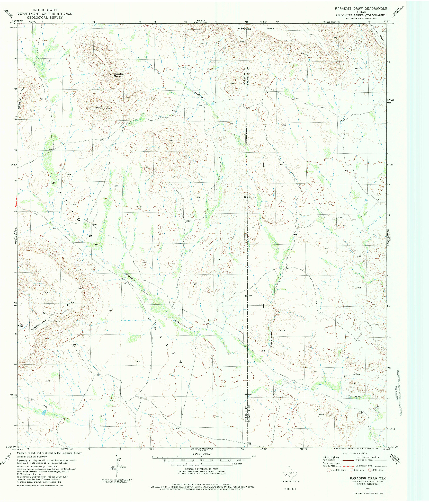 USGS 1:24000-SCALE QUADRANGLE FOR PARADISE DRAW, TX 1983