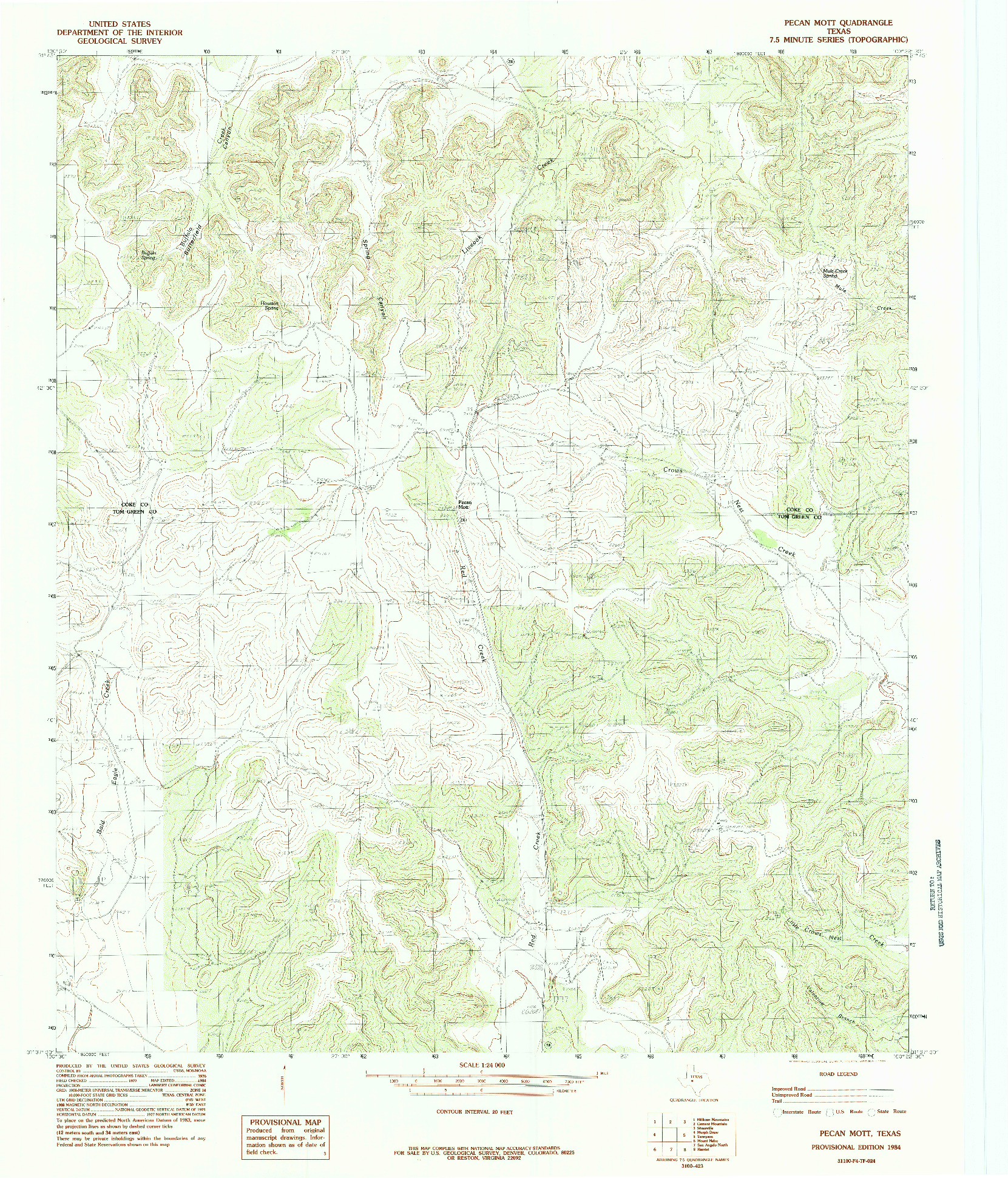 USGS 1:24000-SCALE QUADRANGLE FOR PECAN MOTT, TX 1984