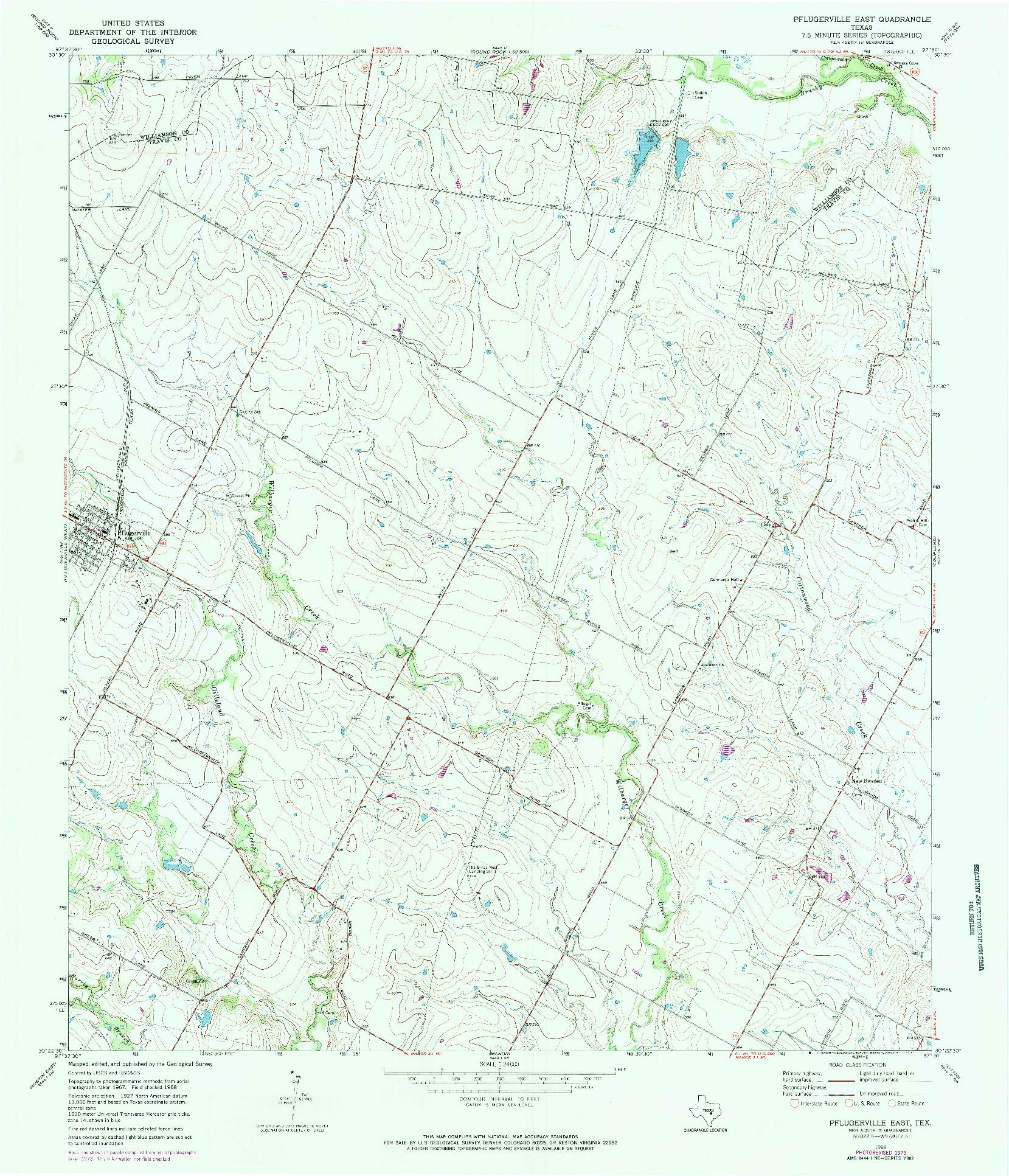 USGS 1:24000-SCALE QUADRANGLE FOR PFLUGERVILLE EAST, TX 1968