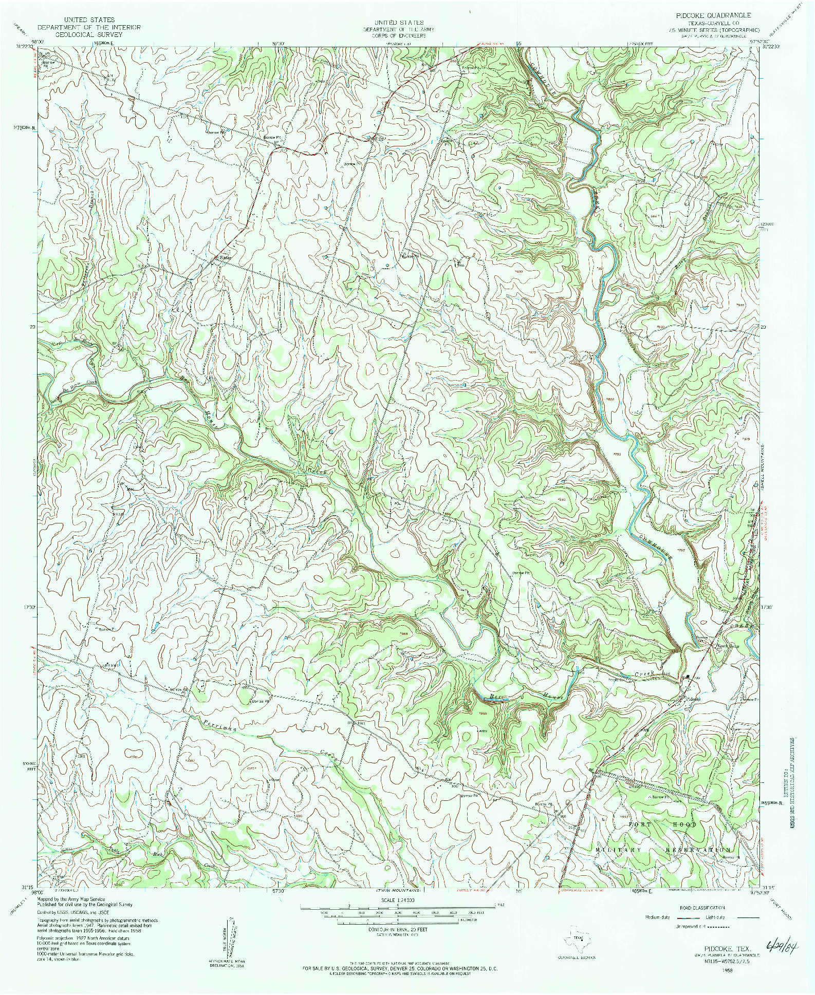 USGS 1:24000-SCALE QUADRANGLE FOR PIDCOKE, TX 1958