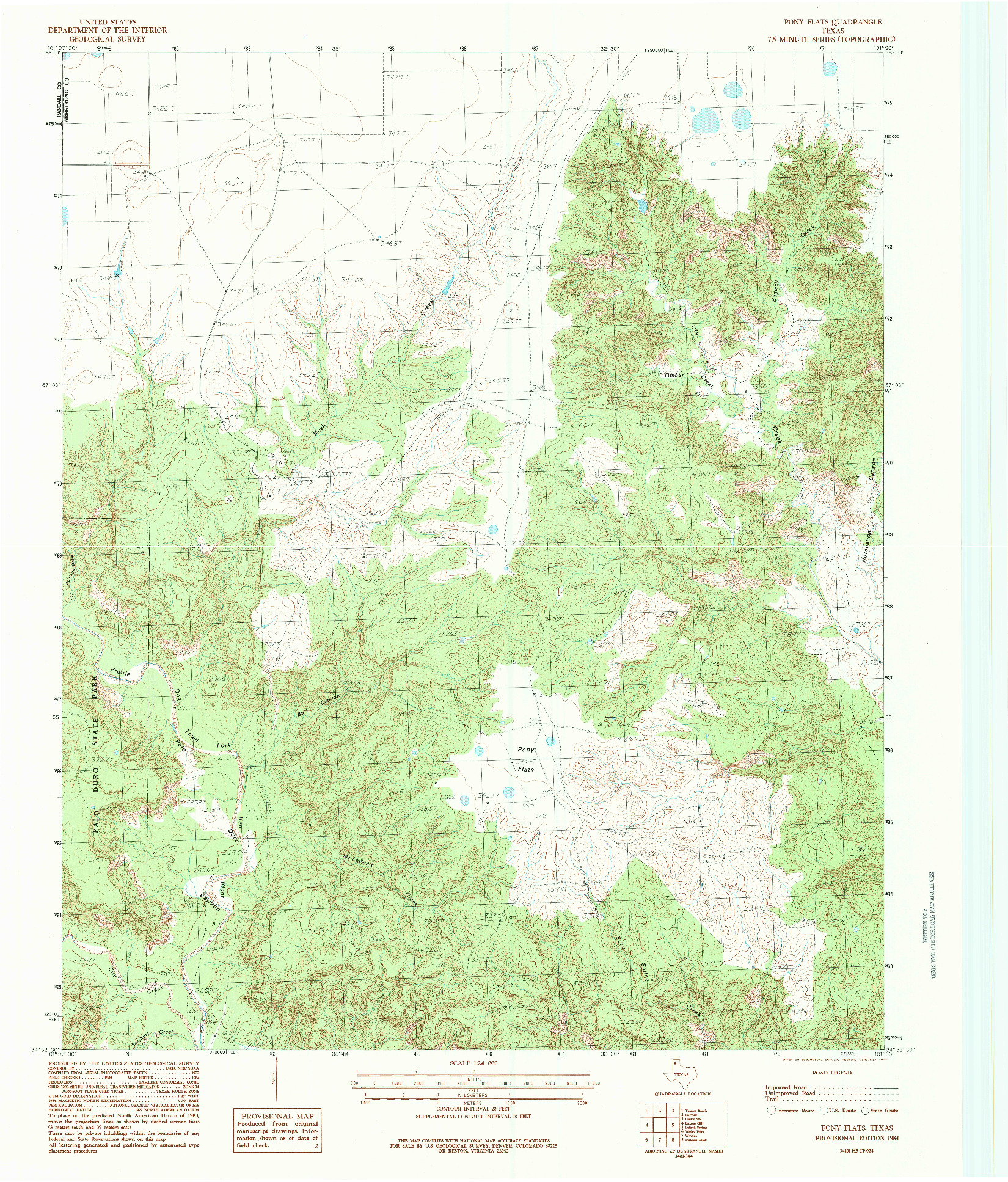 USGS 1:24000-SCALE QUADRANGLE FOR PONY FLATS, TX 1984