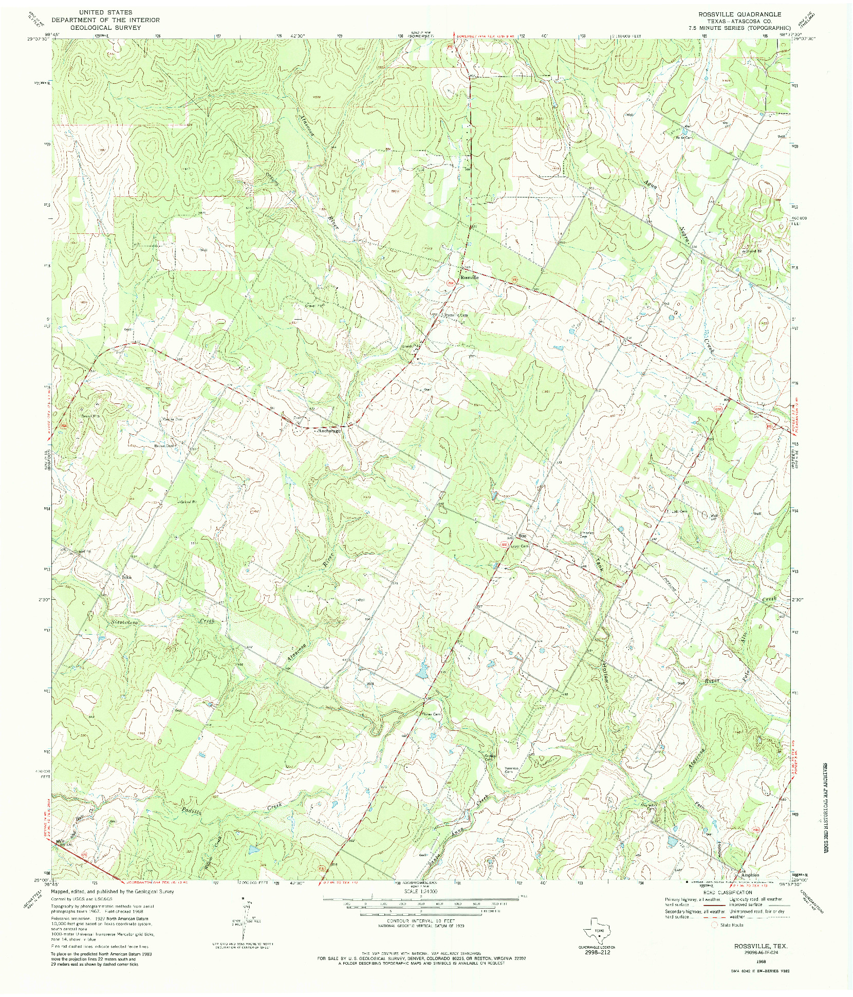 USGS 1:24000-SCALE QUADRANGLE FOR ROSSVILLE, TX 1968