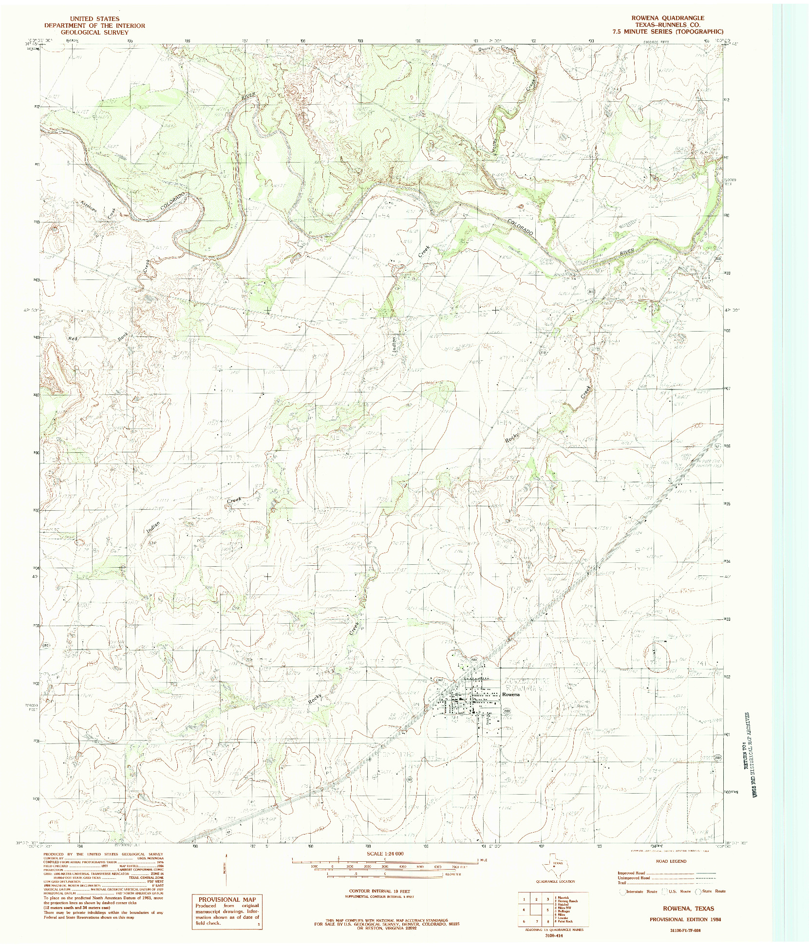 USGS 1:24000-SCALE QUADRANGLE FOR ROWENA, TX 1984