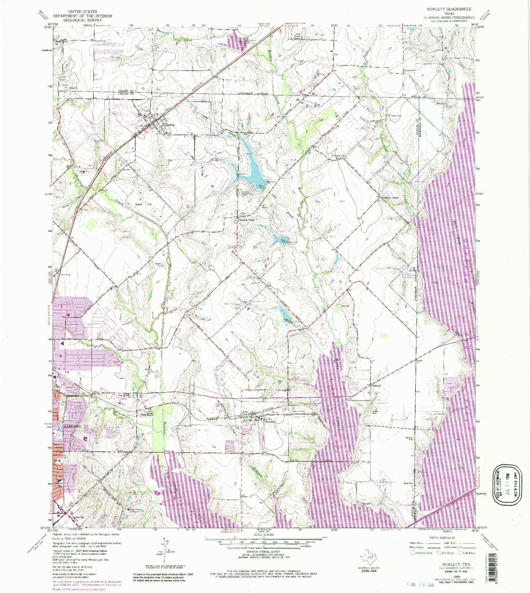 USGS 1:24000-SCALE QUADRANGLE FOR ROWLETT, TX 1959