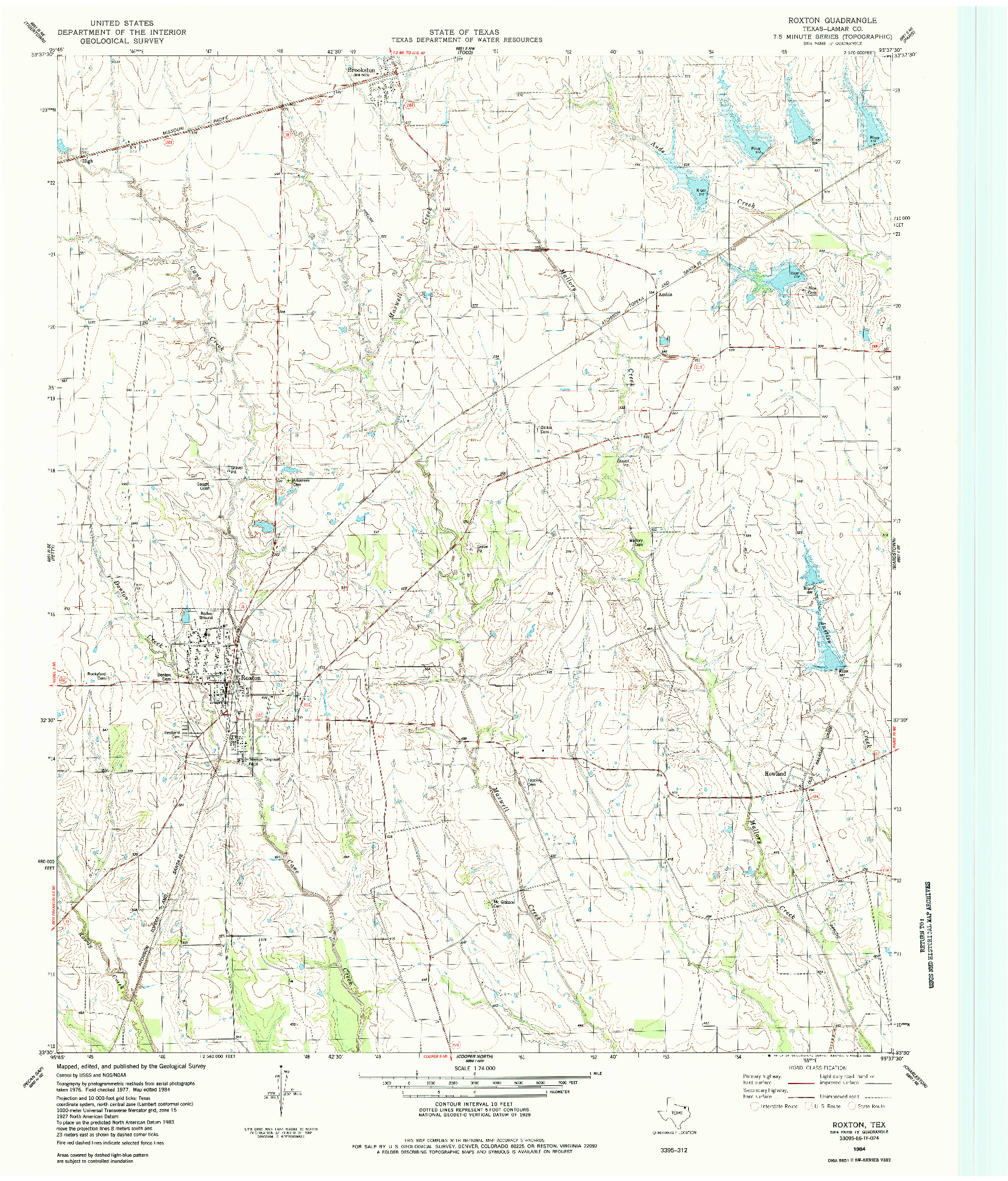 USGS 1:24000-SCALE QUADRANGLE FOR ROXTON, TX 1984