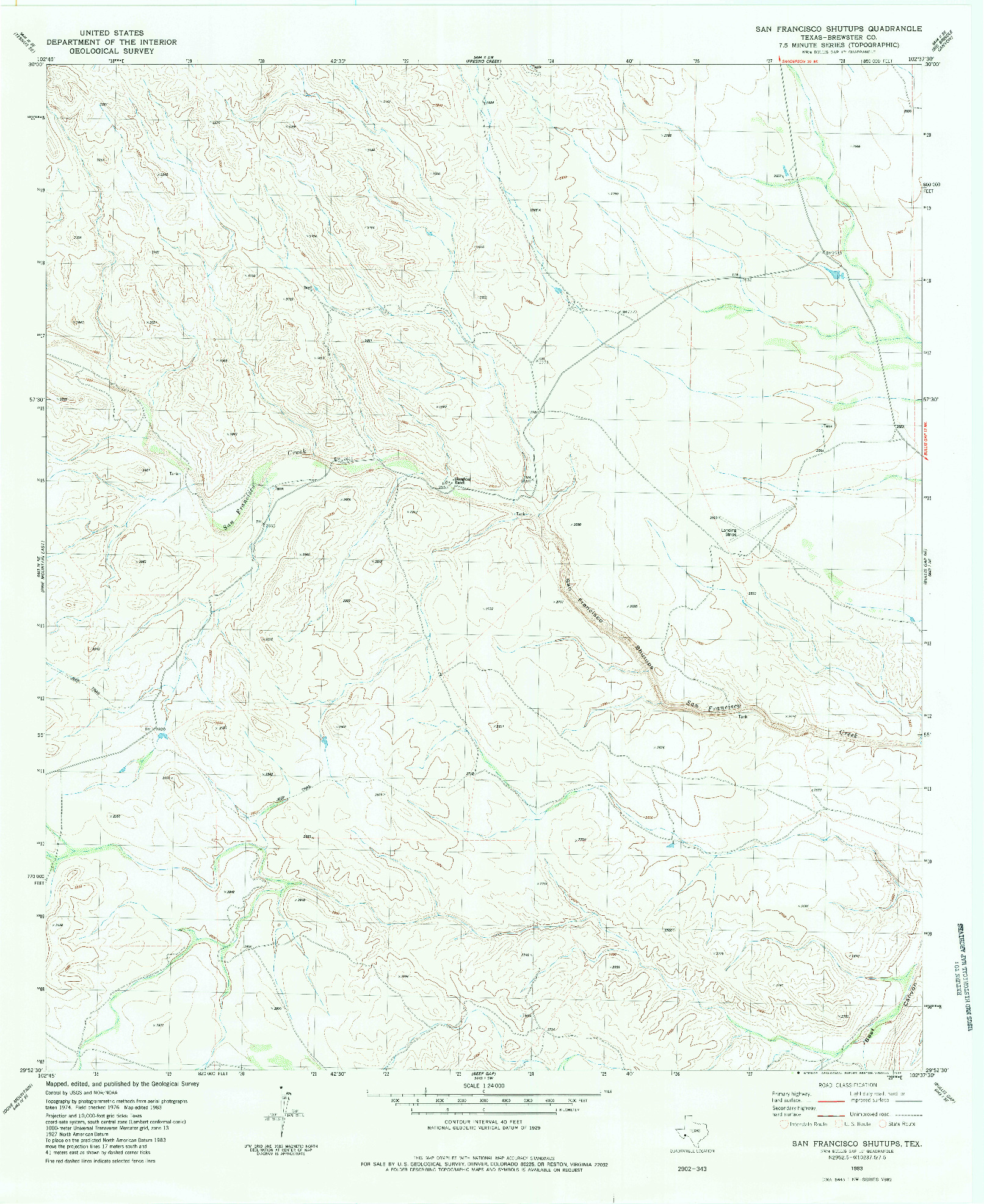 USGS 1:24000-SCALE QUADRANGLE FOR SAN FRANCISCO SHUTUPS, TX 1983