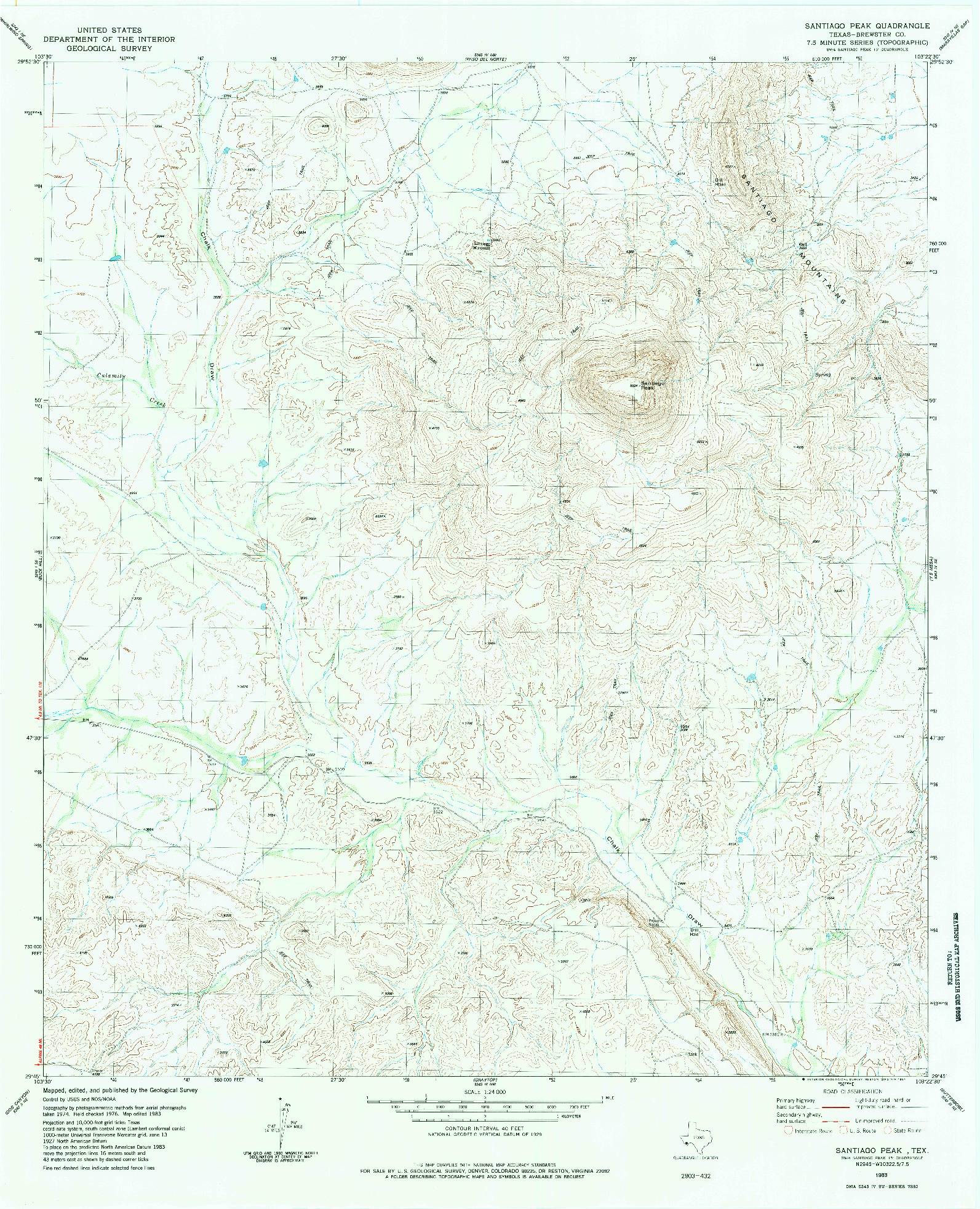 USGS 1:24000-SCALE QUADRANGLE FOR SANTIAGO PEAK, TX 1983