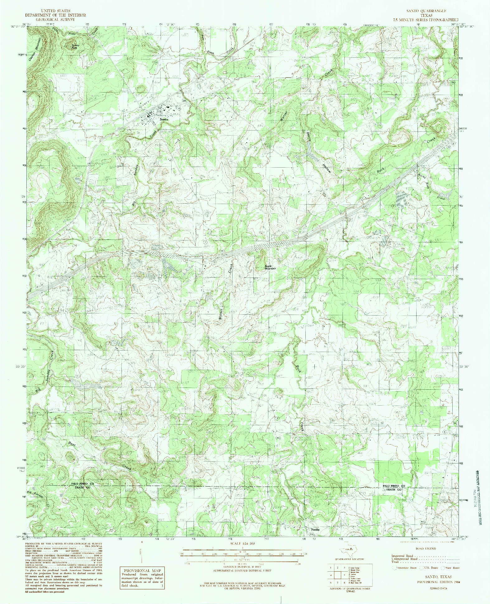 USGS 1:24000-SCALE QUADRANGLE FOR SANTO, TX 1984