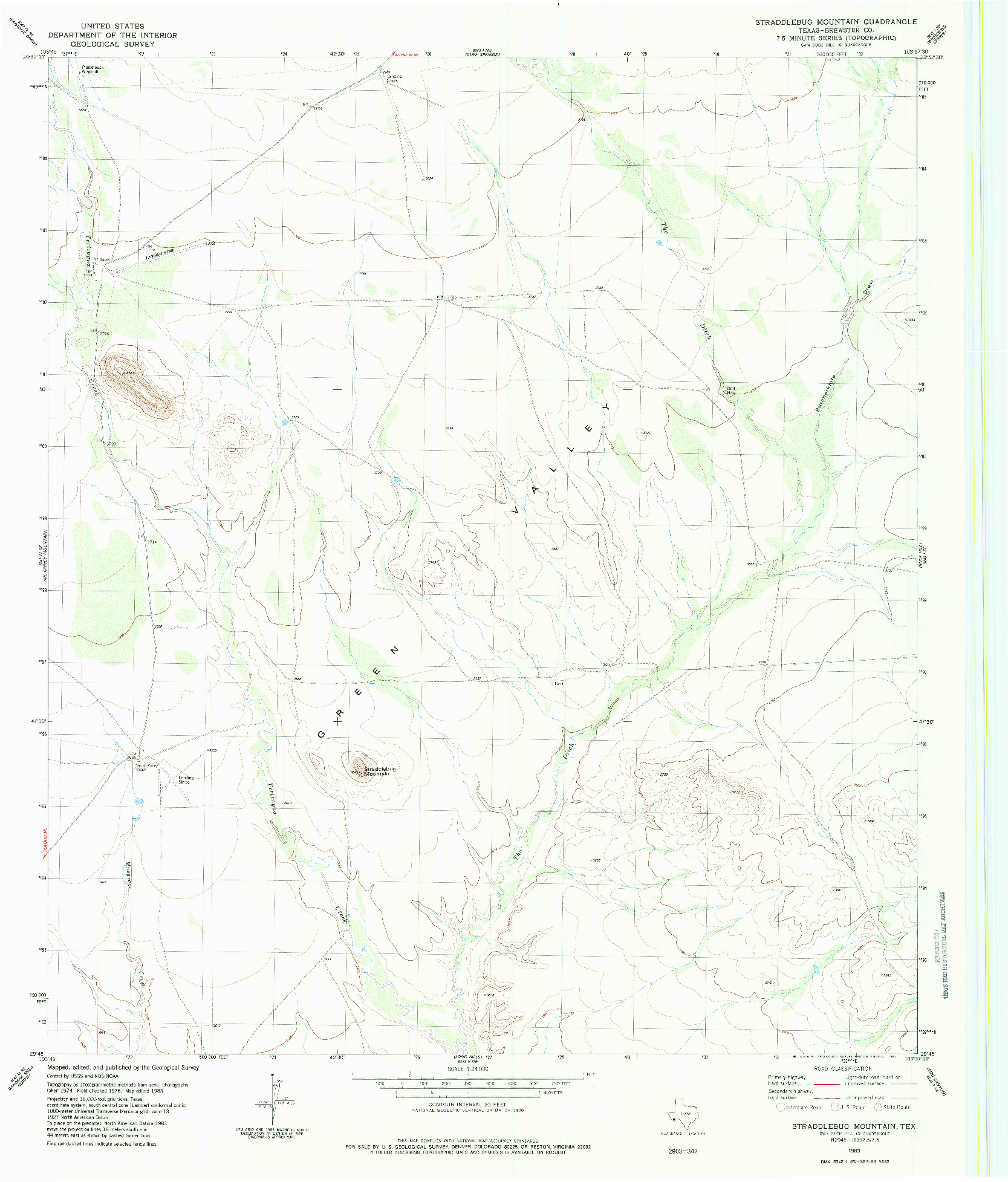 USGS 1:24000-SCALE QUADRANGLE FOR STRADDLEBUG MOUNTAIN, TX 1983