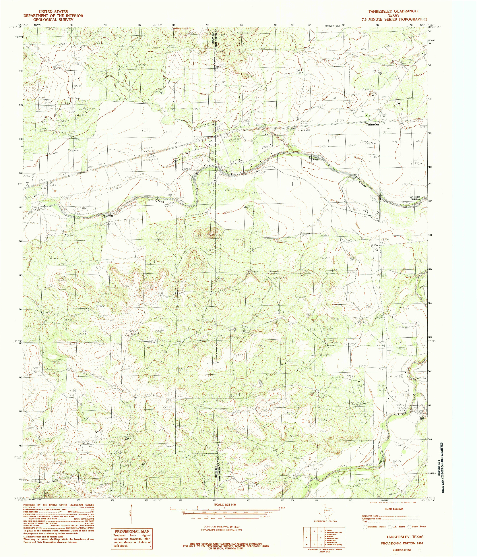 USGS 1:24000-SCALE QUADRANGLE FOR TANKERSLEY, TX 1984