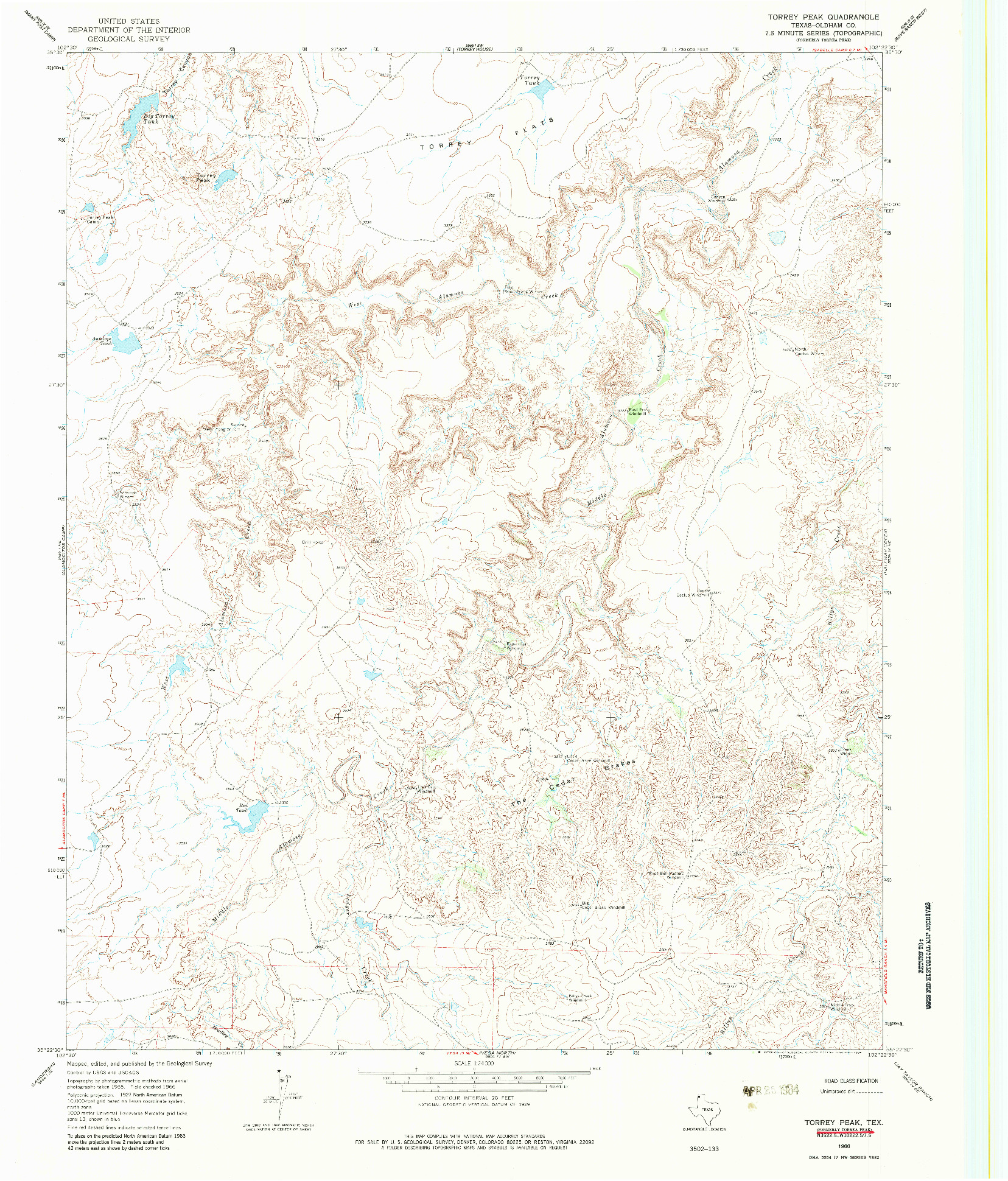 USGS 1:24000-SCALE QUADRANGLE FOR TORREY PEAK, TX 1966