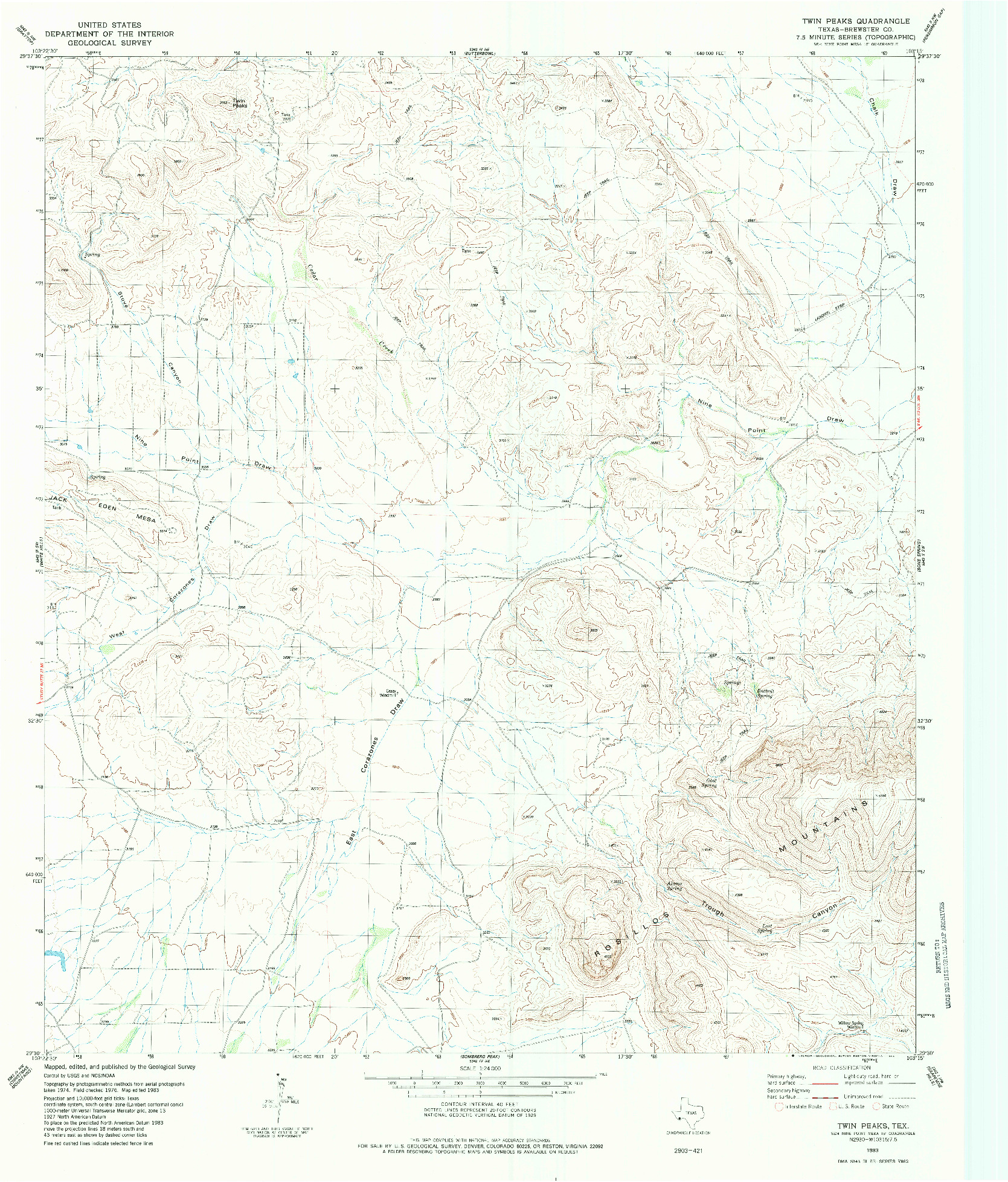 USGS 1:24000-SCALE QUADRANGLE FOR TWIN PEAKS, TX 1983