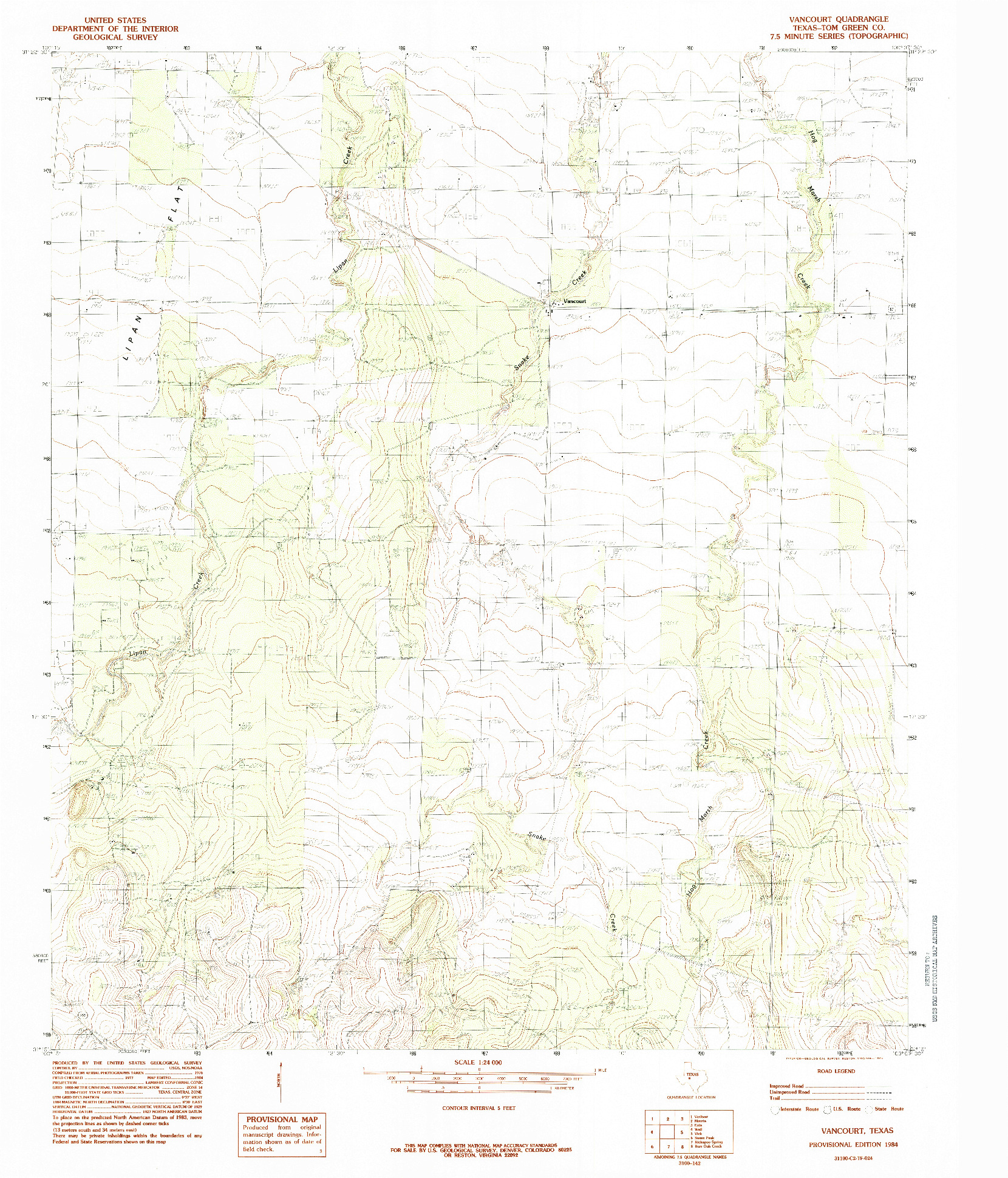 USGS 1:24000-SCALE QUADRANGLE FOR VANCOURT, TX 1984